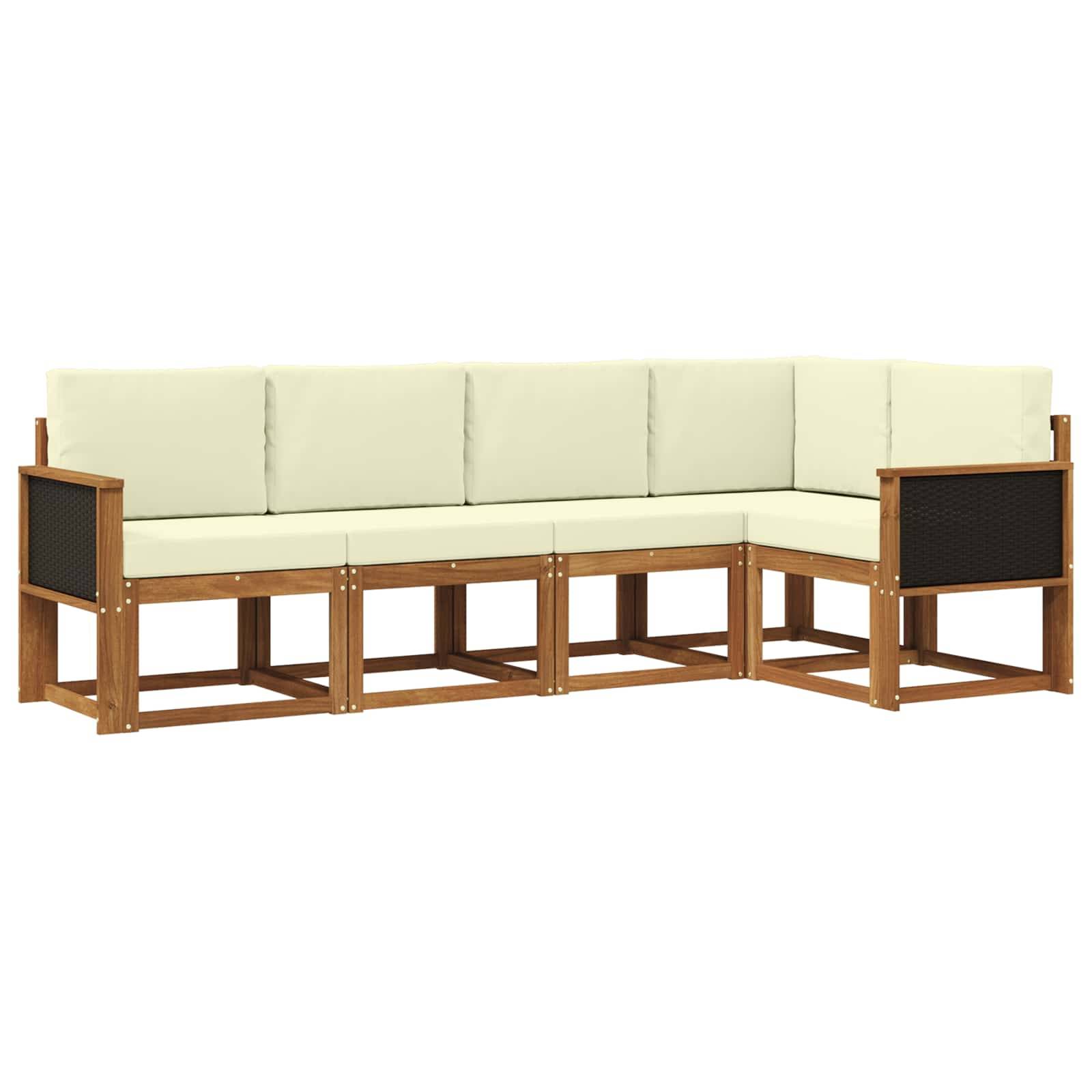 vidaXL Outdoor-Sofagarnitur mit Kissen 5 pcs Natur und Creme Polyester