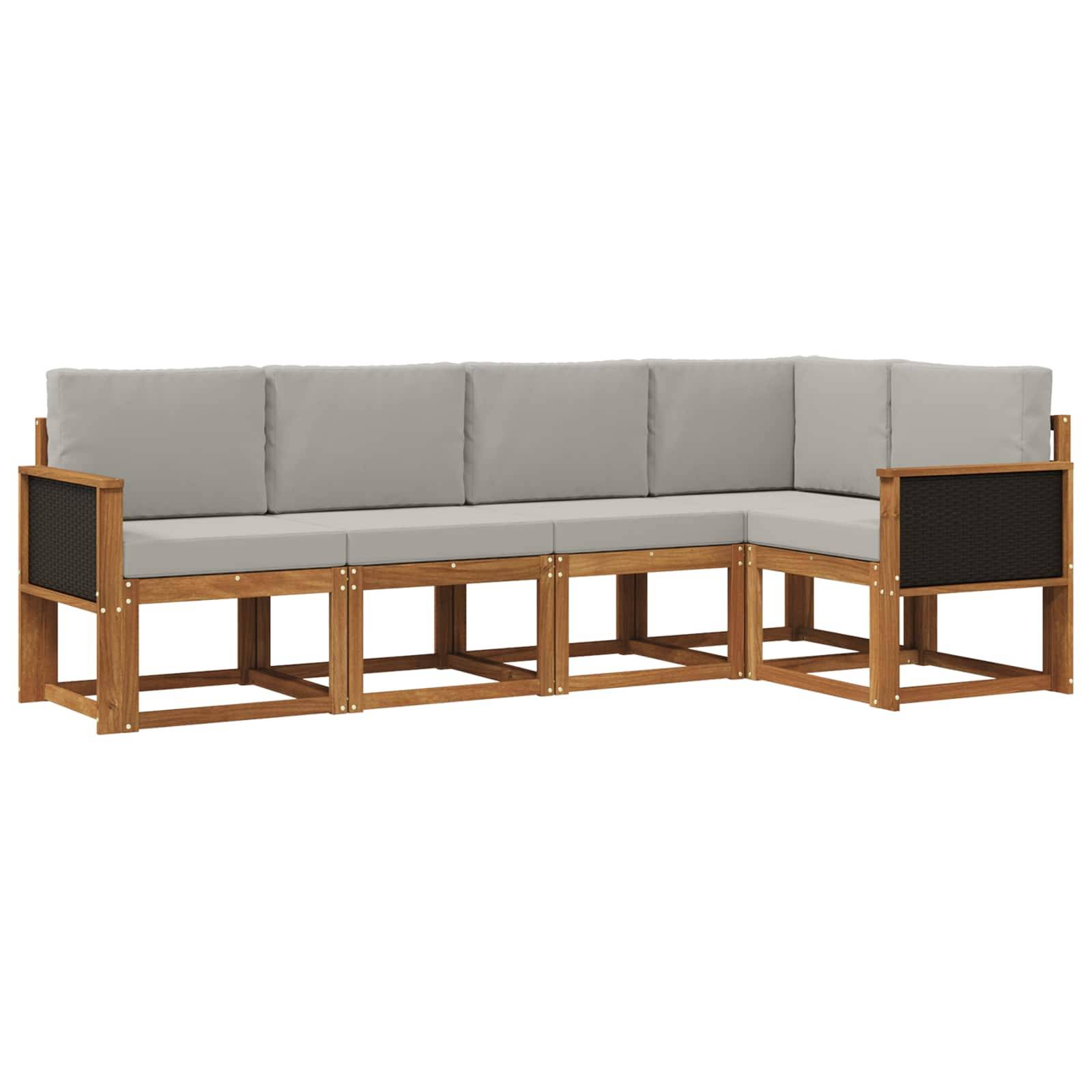 vidaXL Outdoor-Sofagarnitur 5 pcs Natürlich und Hellgrau Polyester