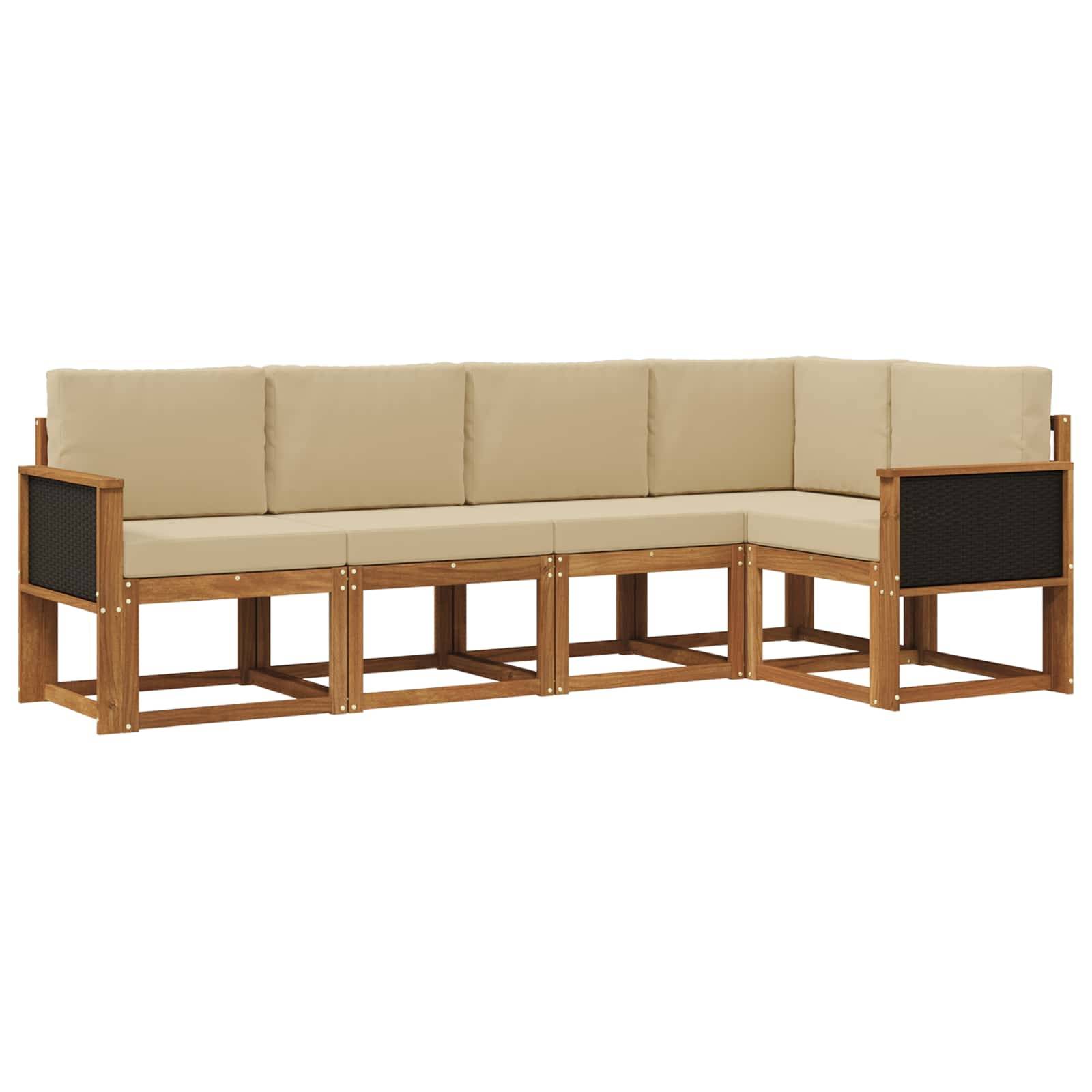 vidaXL Outdoor-Sofagarnitur mit Kissen 5 pcs Natur und Beige Polyester