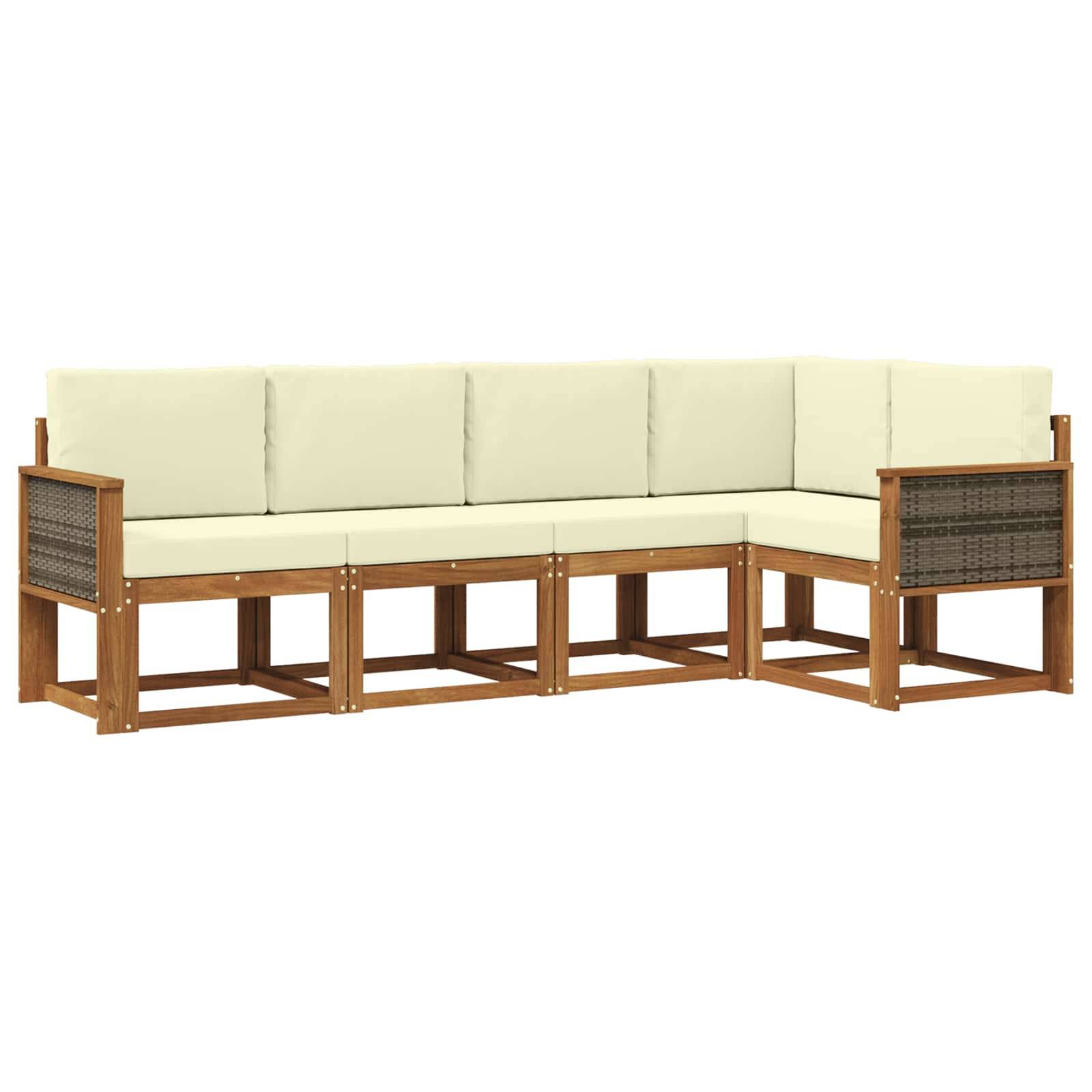 vidaXL Outdoor-Sofagarnitur mit Kissen 5 pcs Natur und Creme Polyester