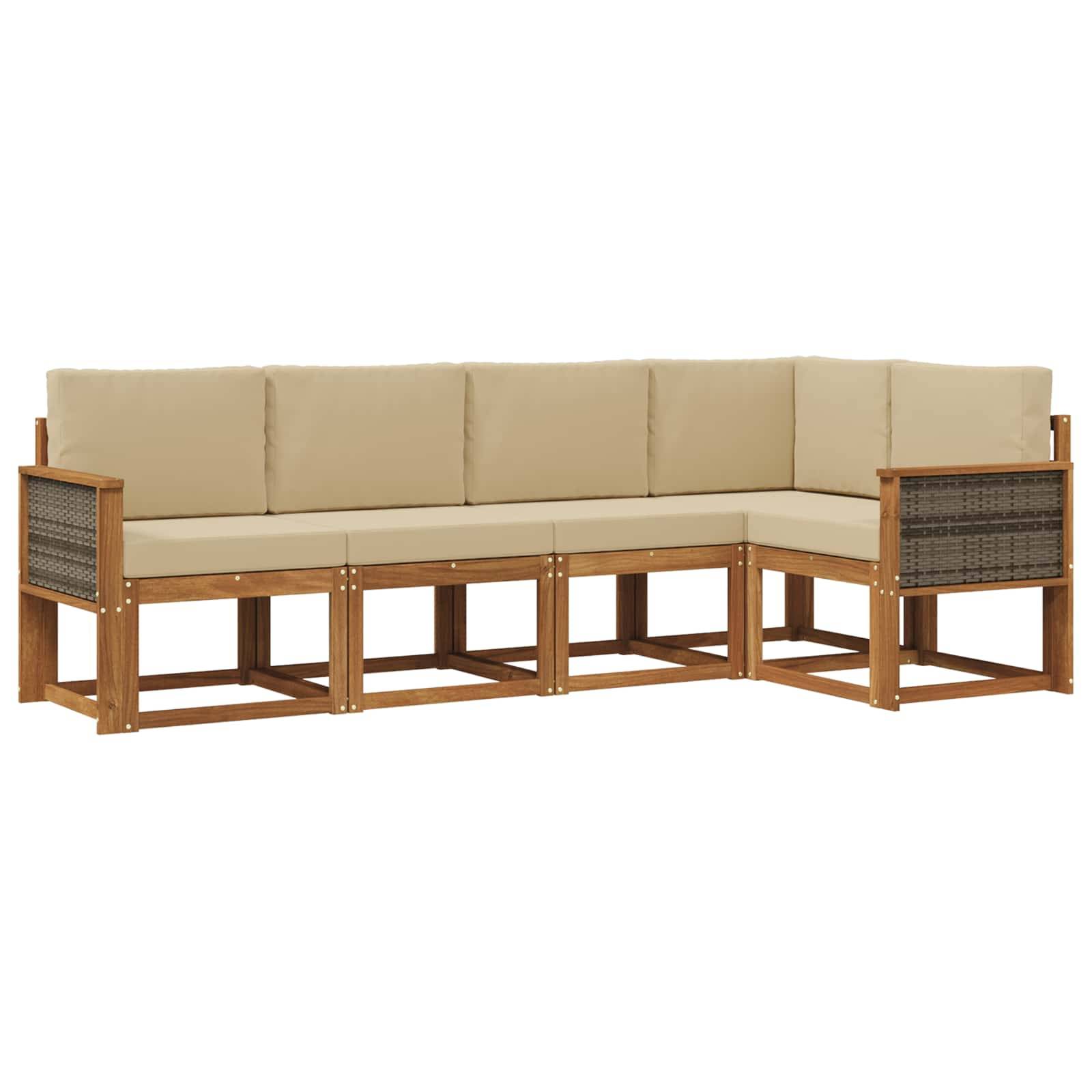 vidaXL Outdoor-Sofagarnitur mit Kissen 5 pcs Natur und Beige Polyester