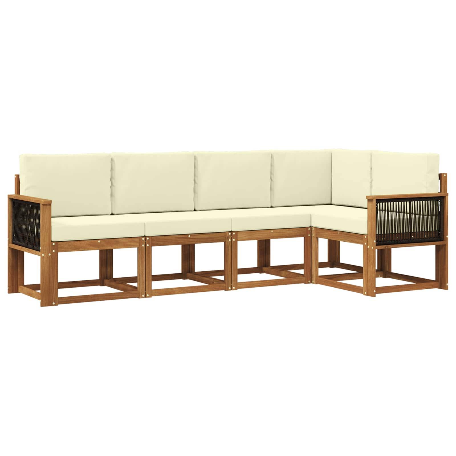 vidaXL Outdoor-Sofagarnitur mit Kissen 5 pcs Natur und Creme Polyester