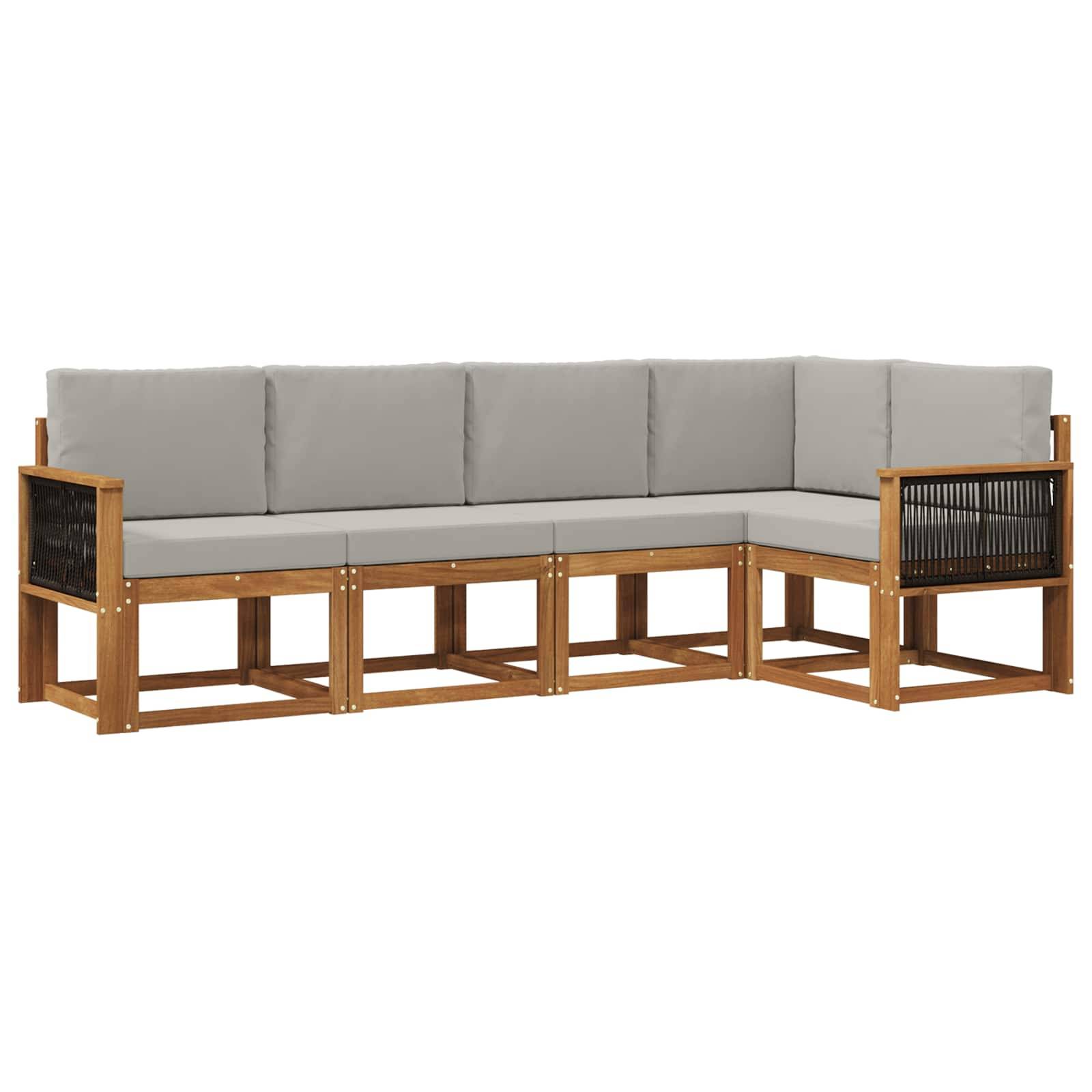vidaXL Outdoor-Sofagarnitur 5 pcs Natürlich und Hellgrau Polyester