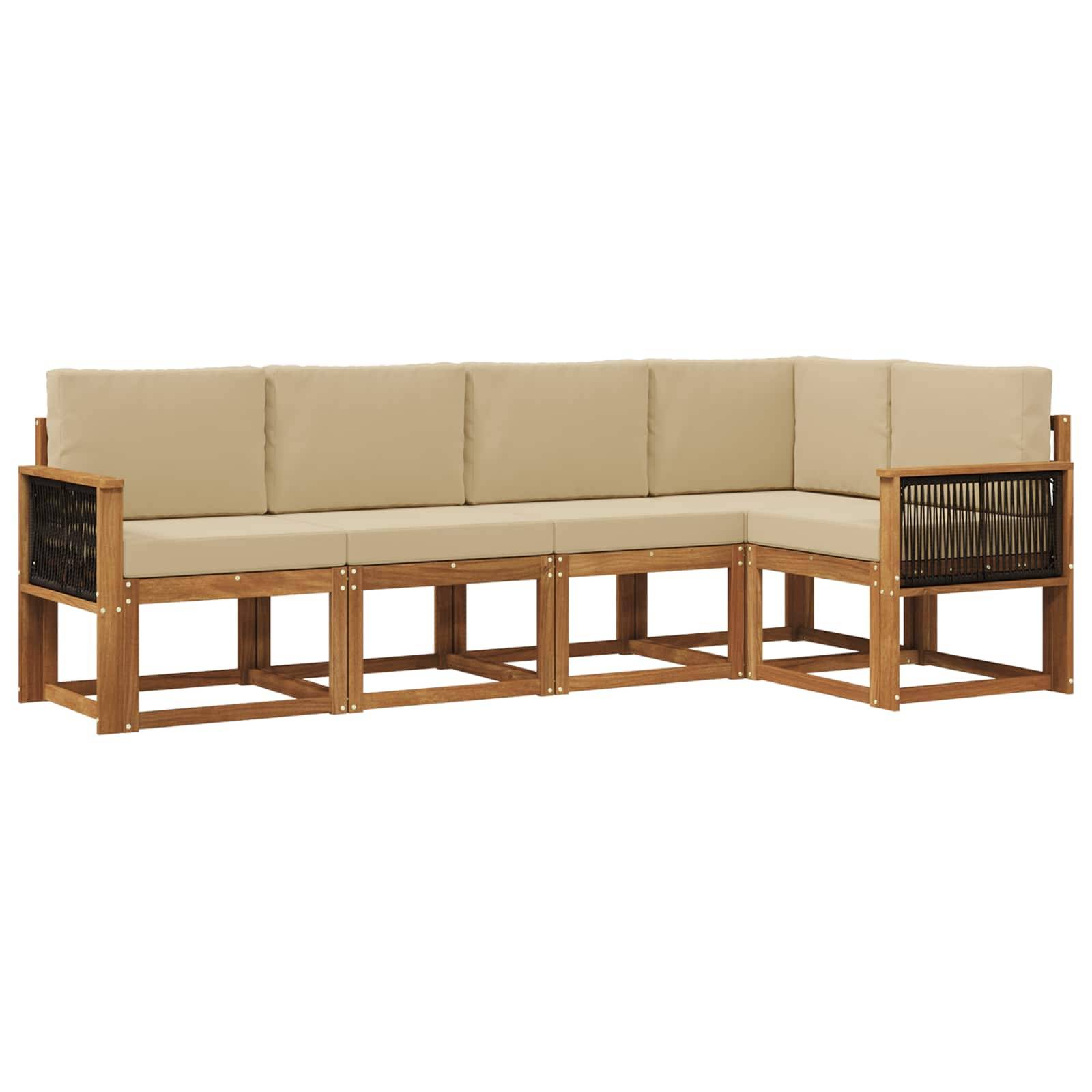 vidaXL Outdoor-Sofagarnitur mit Kissen 5 pcs Natur und Beige Polyester
