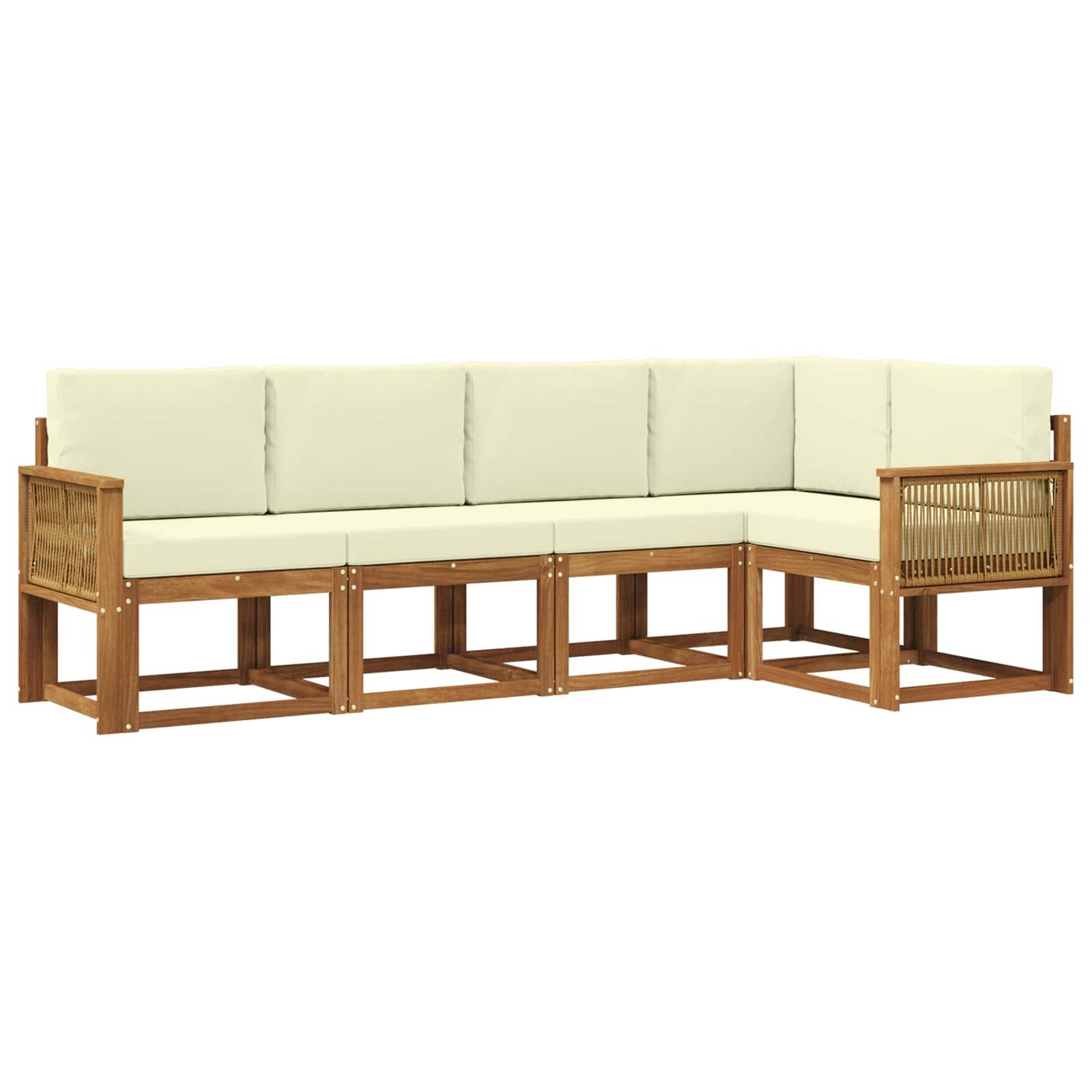 vidaXL Outdoor-Sofagarnitur mit Kissen 5 pcs Natur und Creme Polyester