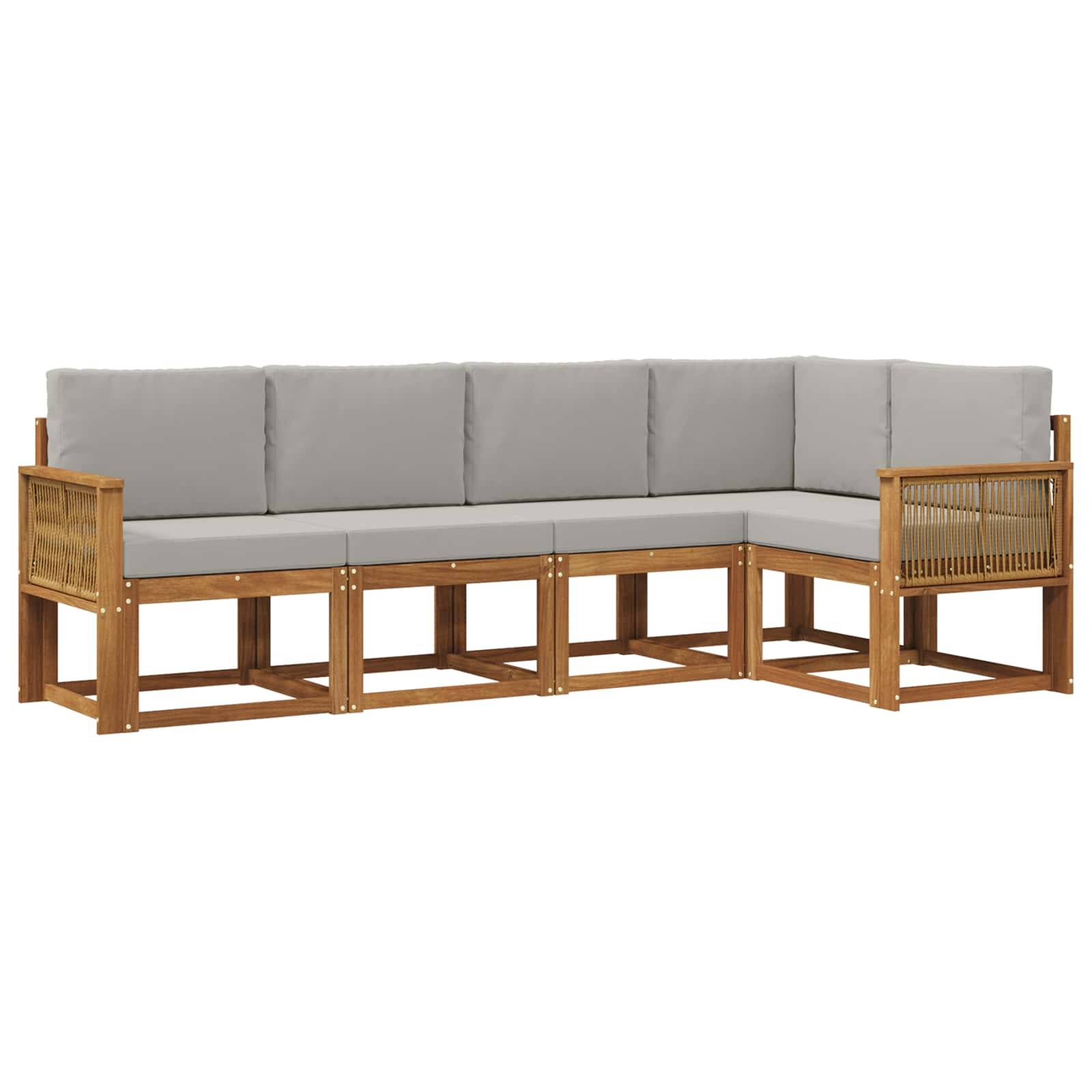 vidaXL Outdoor-Sofagarnitur 5 pcs Natürlich und Hellgrau Polyester