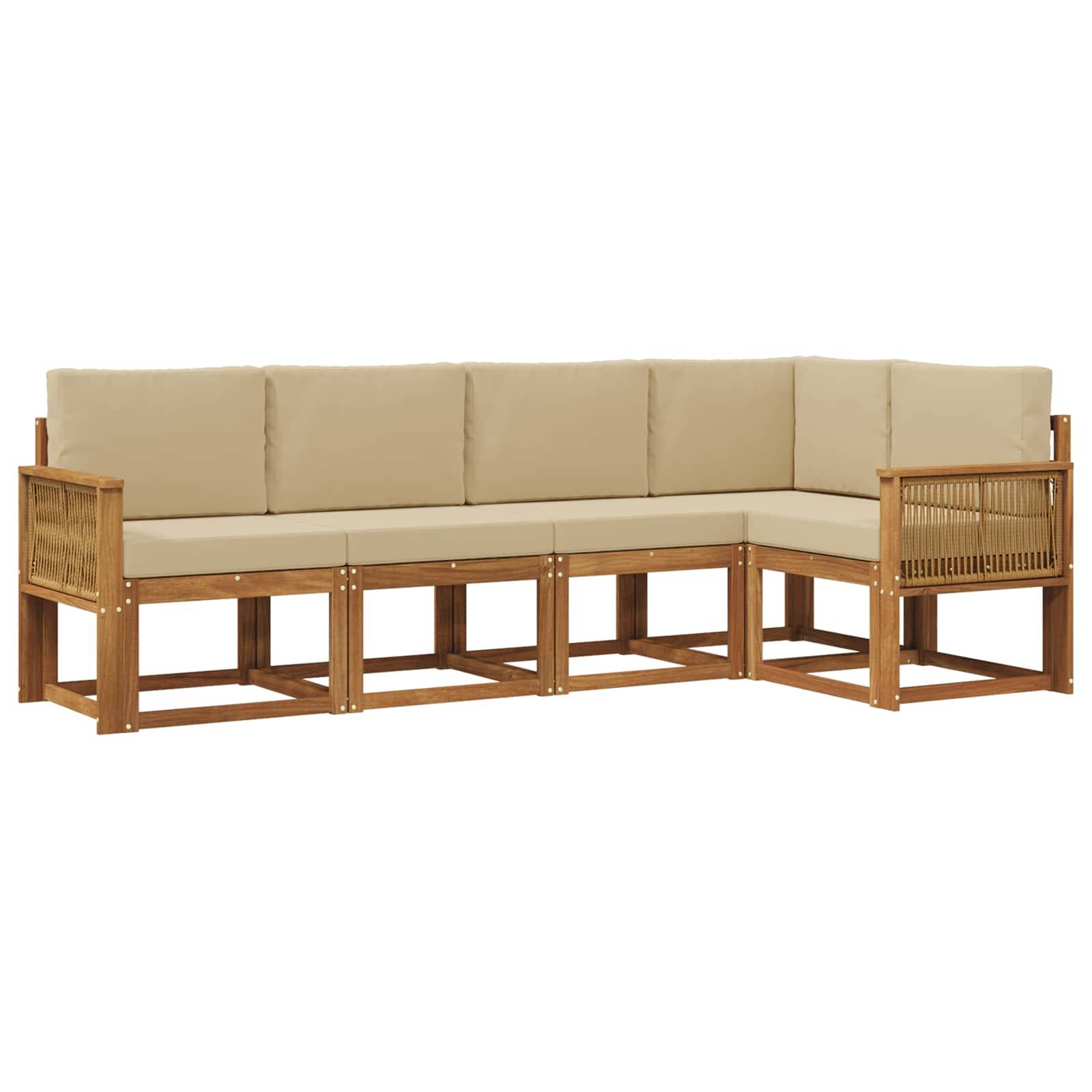 vidaXL Outdoor-Sofagarnitur mit Kissen 5 pcs Natur und Beige Polyester