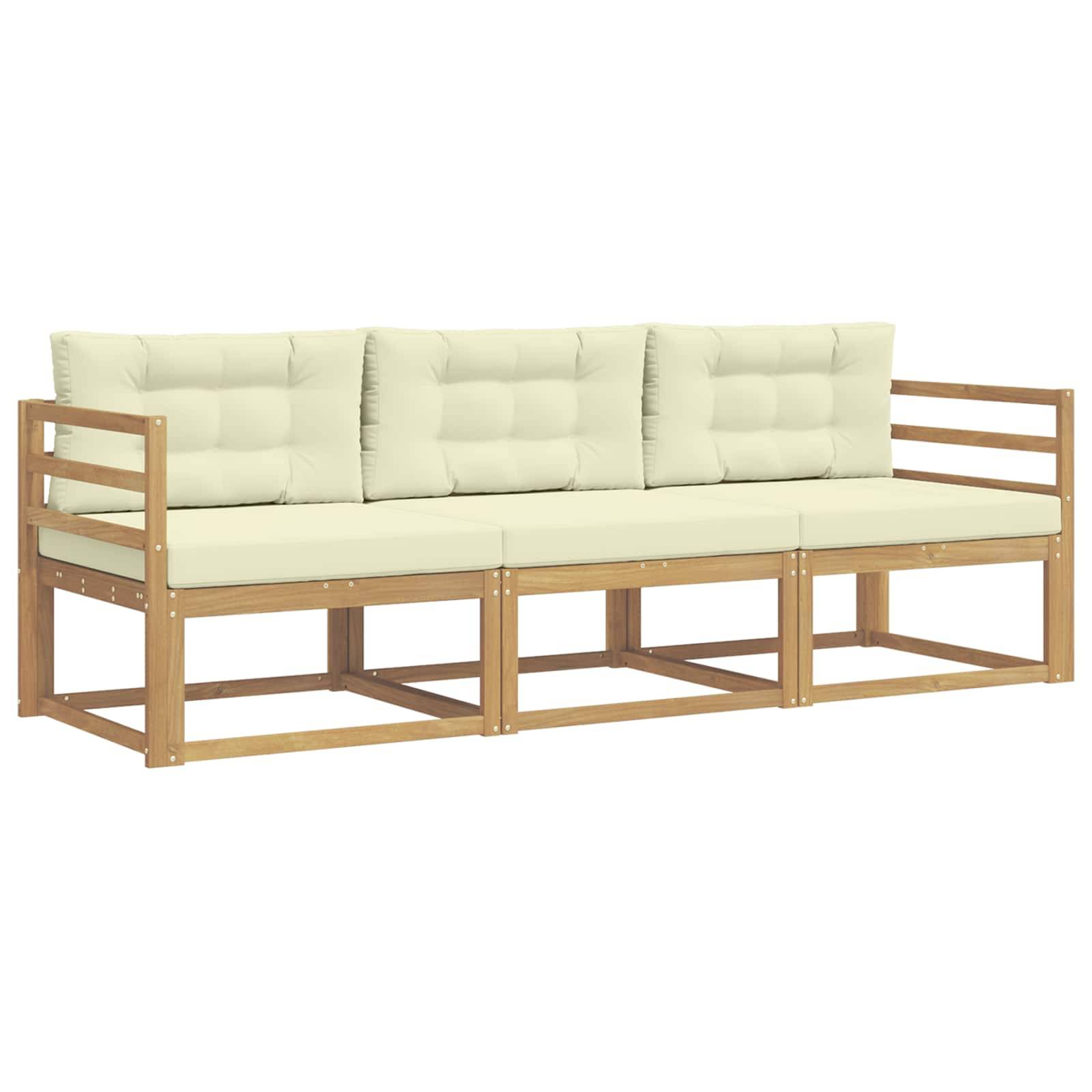 vidaXL Outdoor-Sofagarnitur mit Kissen 3 pcs Weiß und Creme Polyester