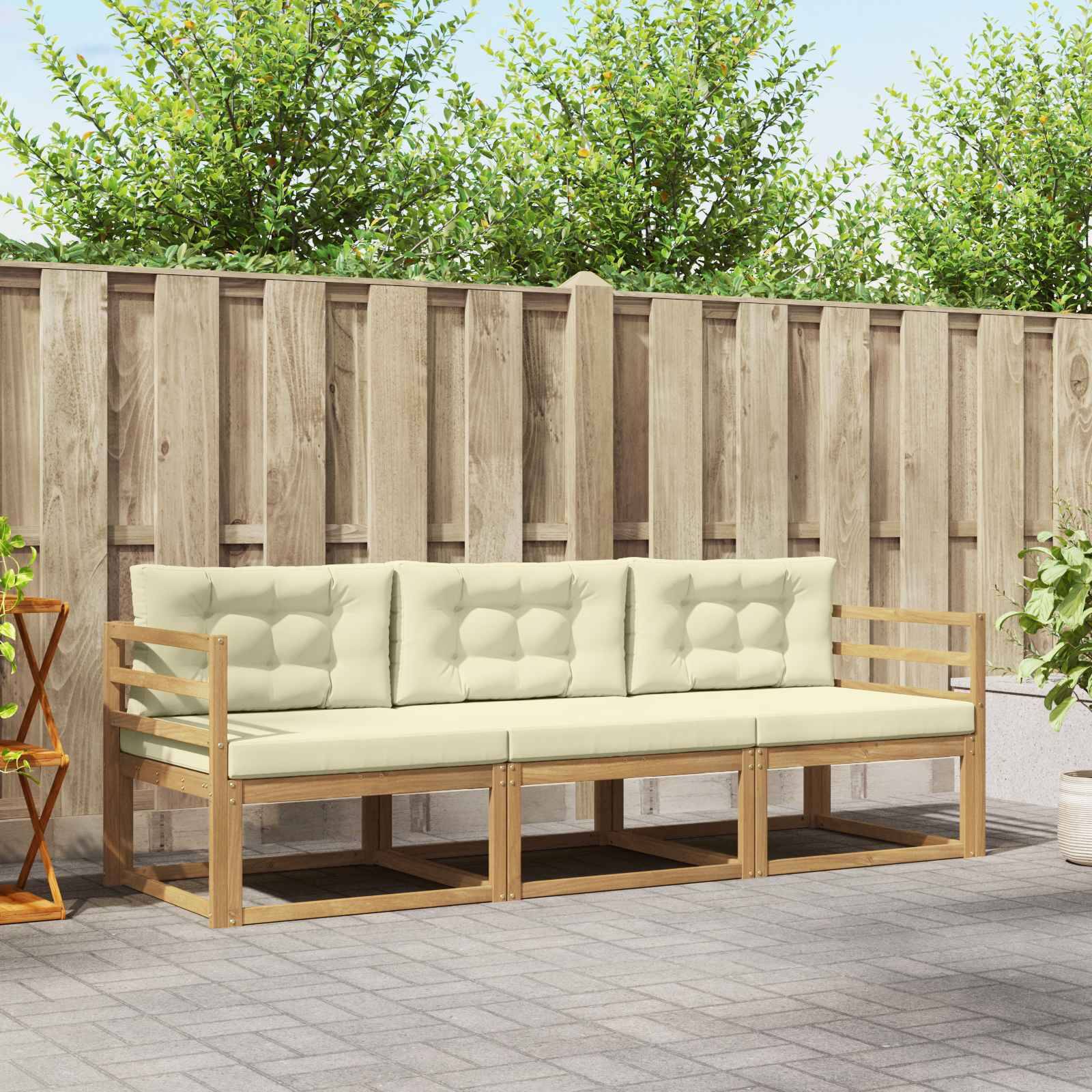 vidaXL Outdoor-Sofagarnitur mit Kissen 3 pcs Weiß und Creme Polyester