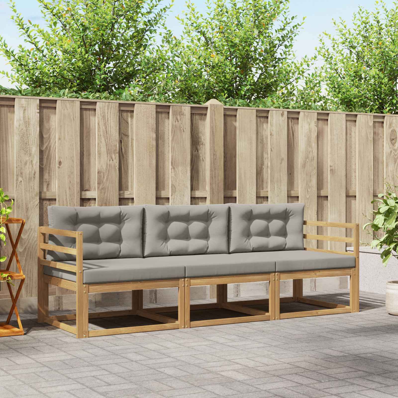 vidaXL Outdoor-Sofagarnitur 3 pcs Weiß und Hellgrau Polyester