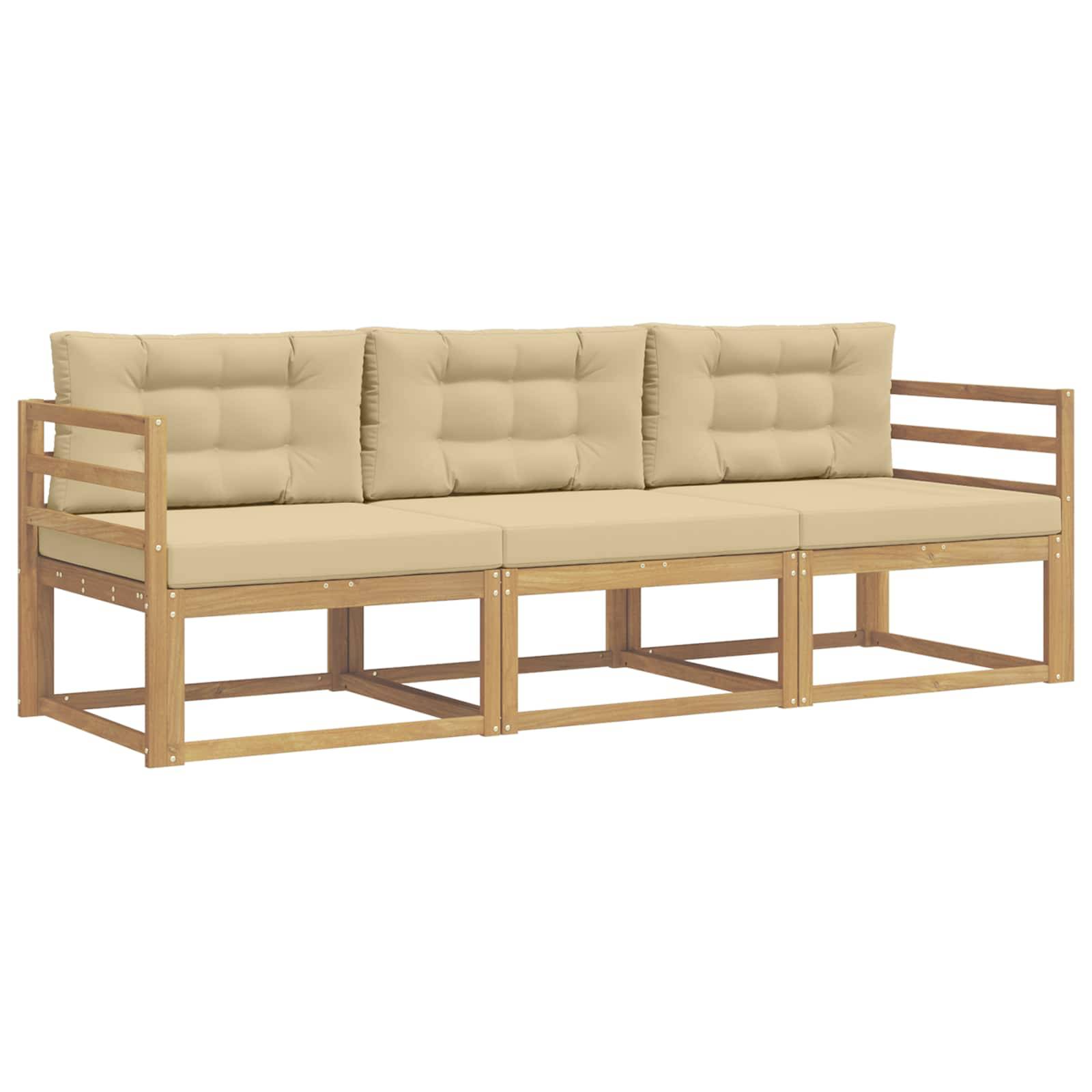 vidaXL Outdoor-Sofagarnitur mit Kissen 3 pcs Weiß und Beige Polyester