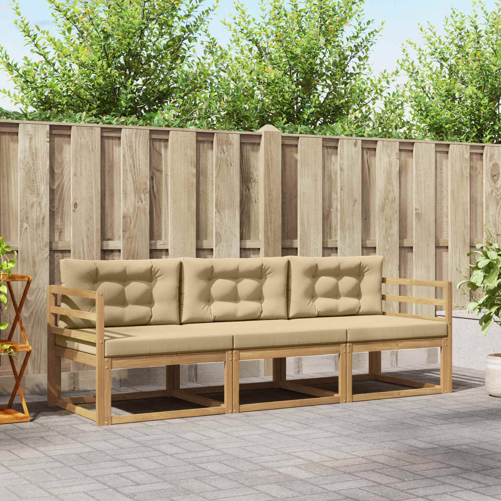 vidaXL Outdoor-Sofagarnitur mit Kissen 3 pcs Weiß und Beige Polyester
