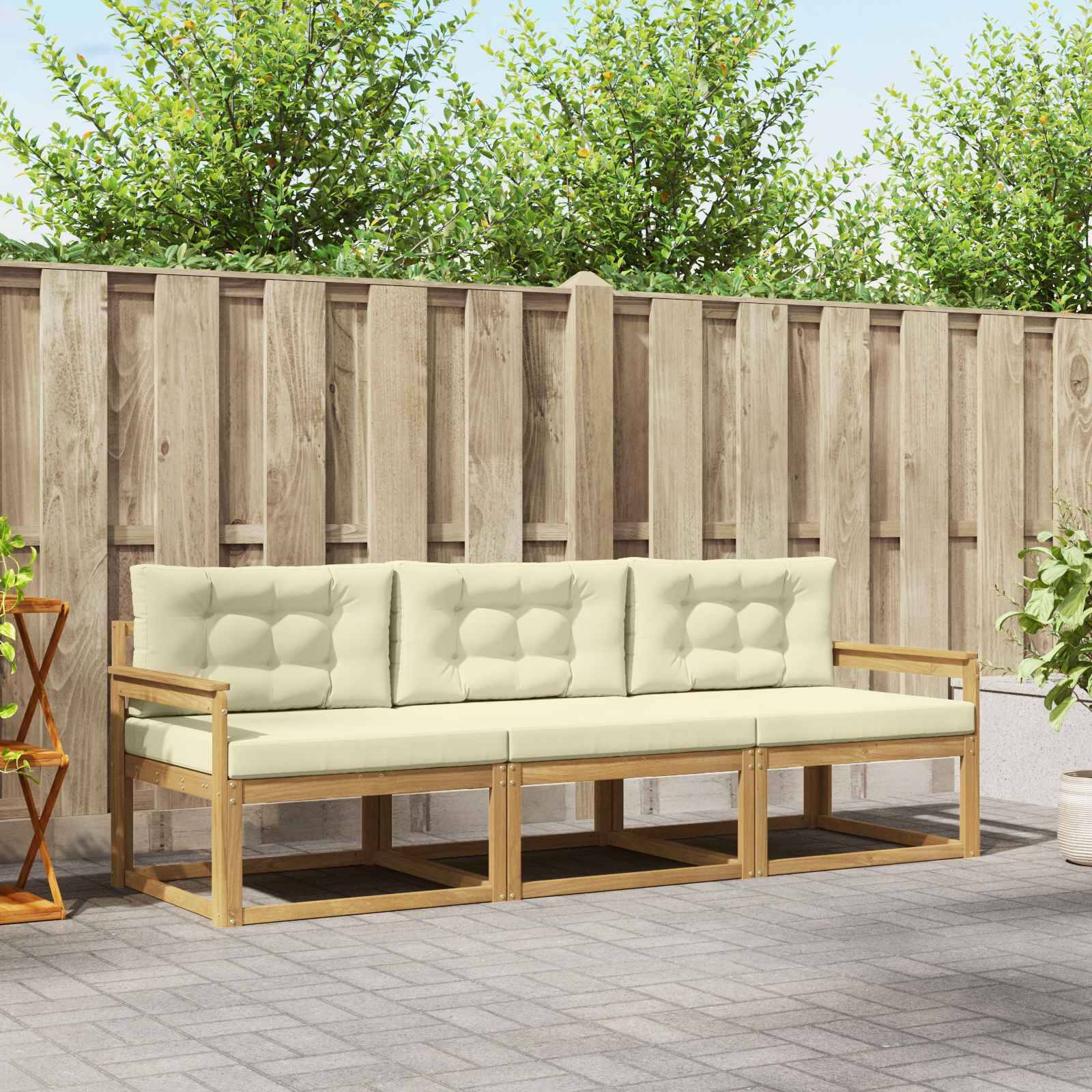 vidaXL Outdoor-Sofagarnitur mit Kissen 3 pcs Weiß und Creme Polyester