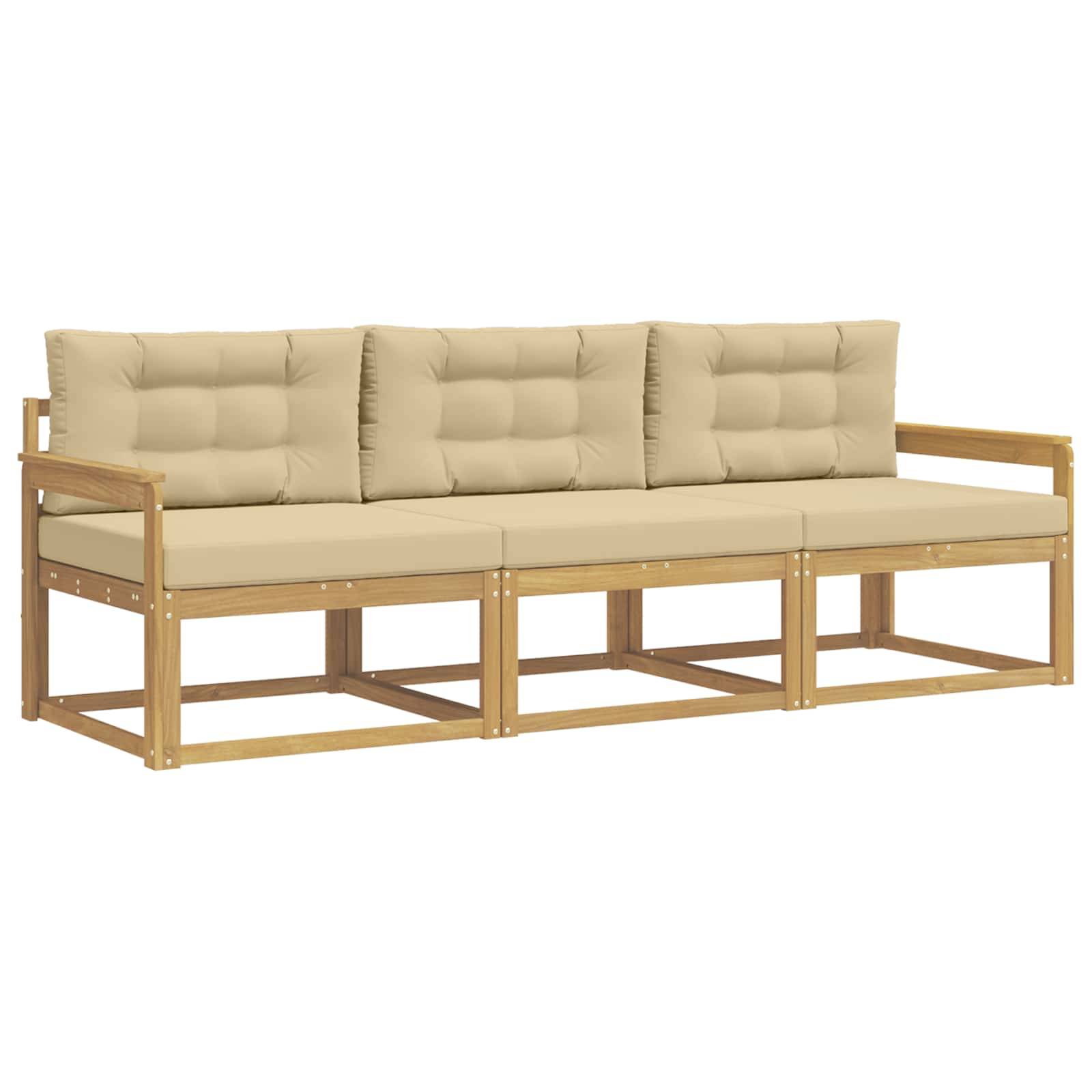vidaXL Outdoor-Sofagarnitur mit Kissen 3 pcs Weiß und Beige Polyester