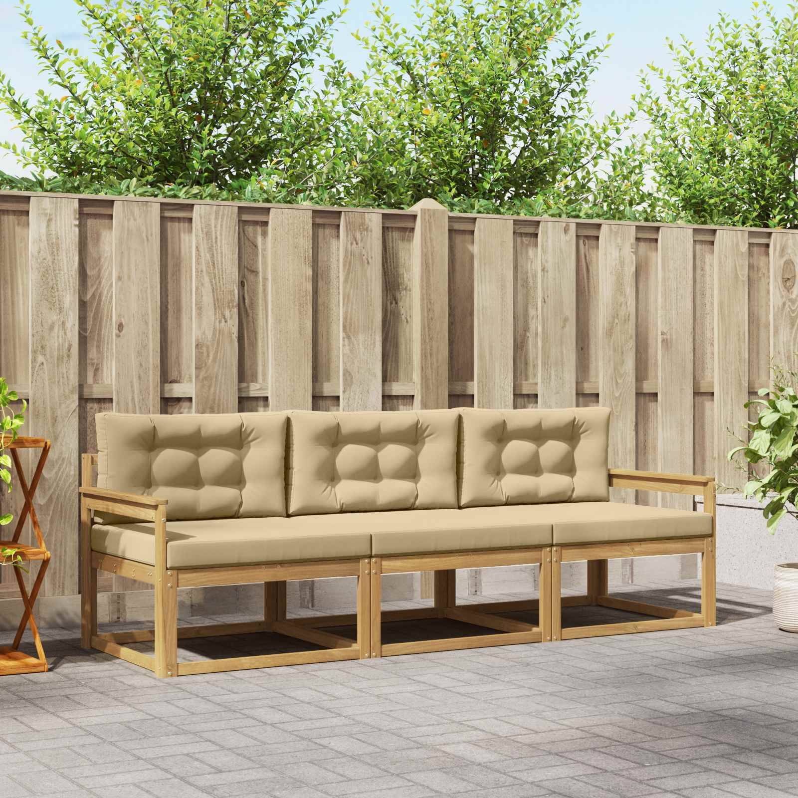 vidaXL Outdoor-Sofagarnitur mit Kissen 3 pcs Weiß und Beige Polyester