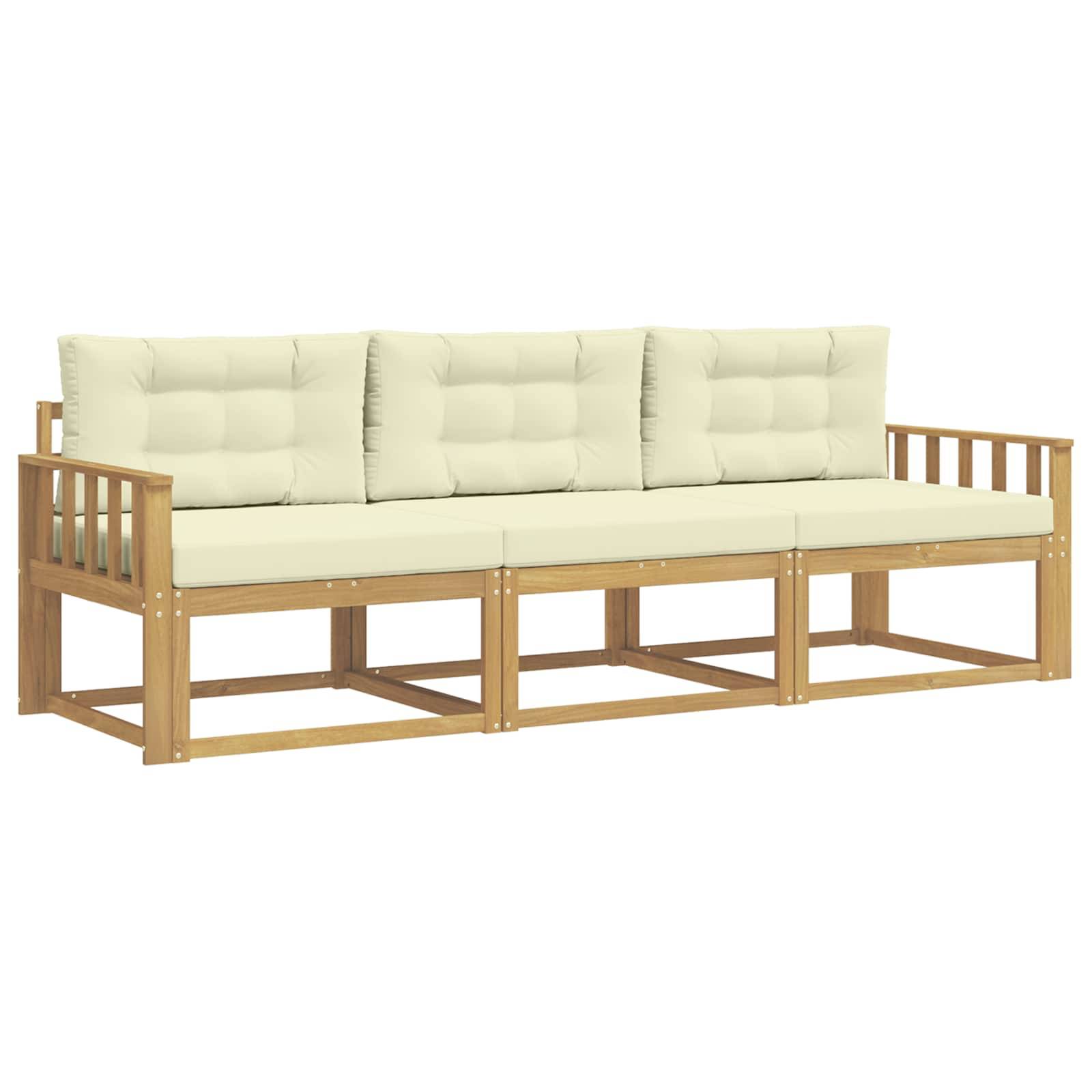 vidaXL Outdoor-Sofagarnitur mit Kissen 3 pcs Weiß und Creme Polyester