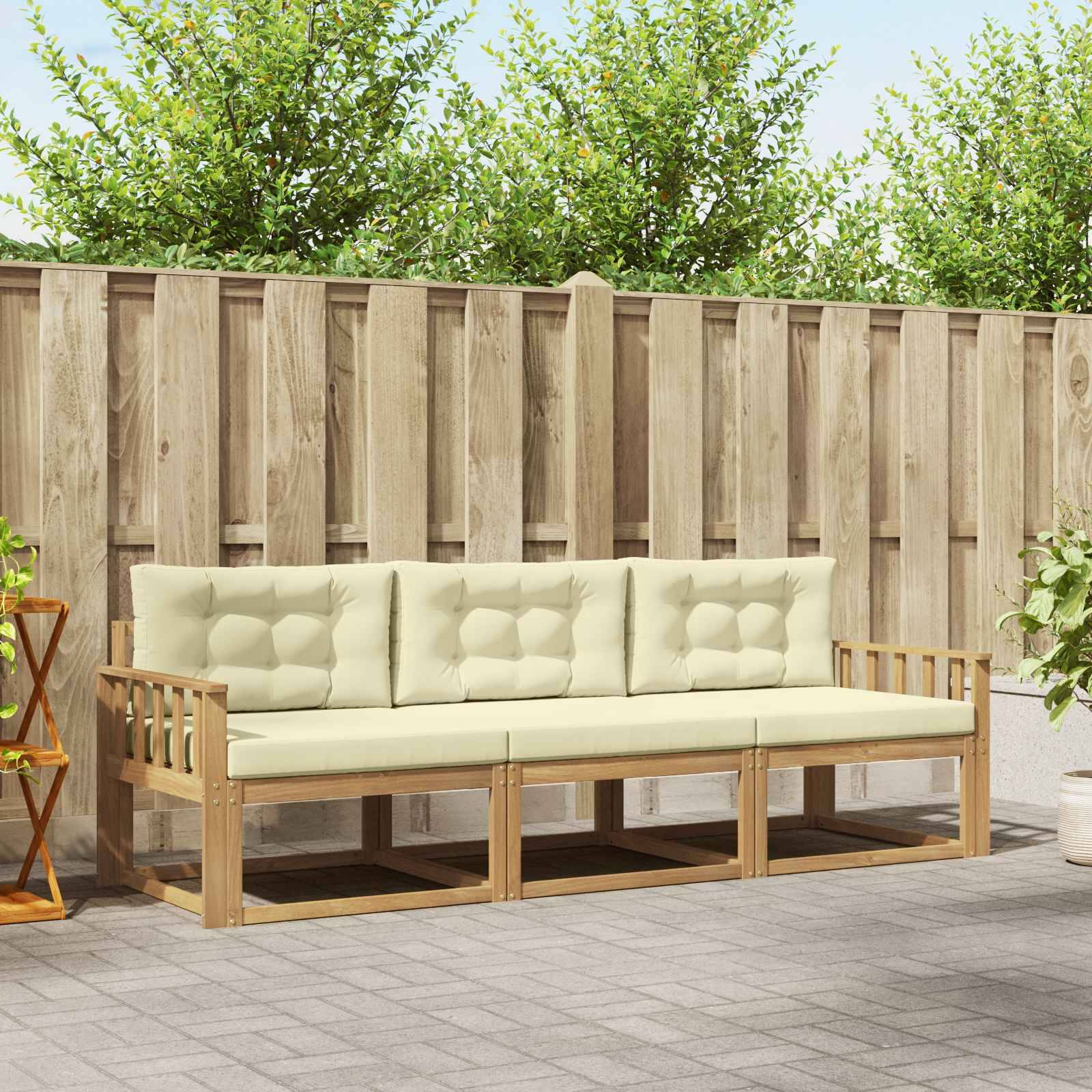 vidaXL Outdoor-Sofagarnitur mit Kissen 3 pcs Weiß und Creme Polyester