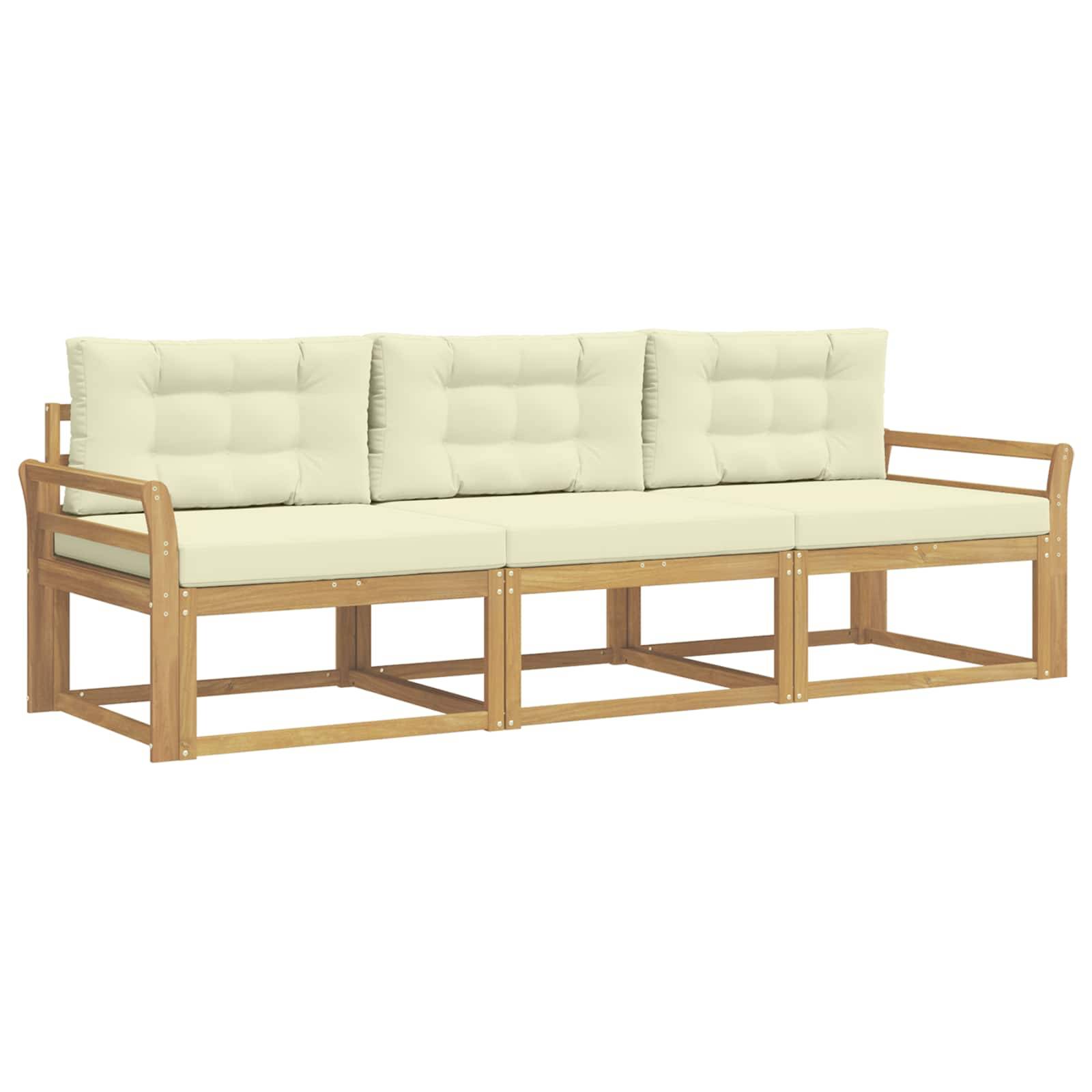 vidaXL Outdoor-Sofagarnitur mit Kissen 3 pcs Weiß und Creme Polyester