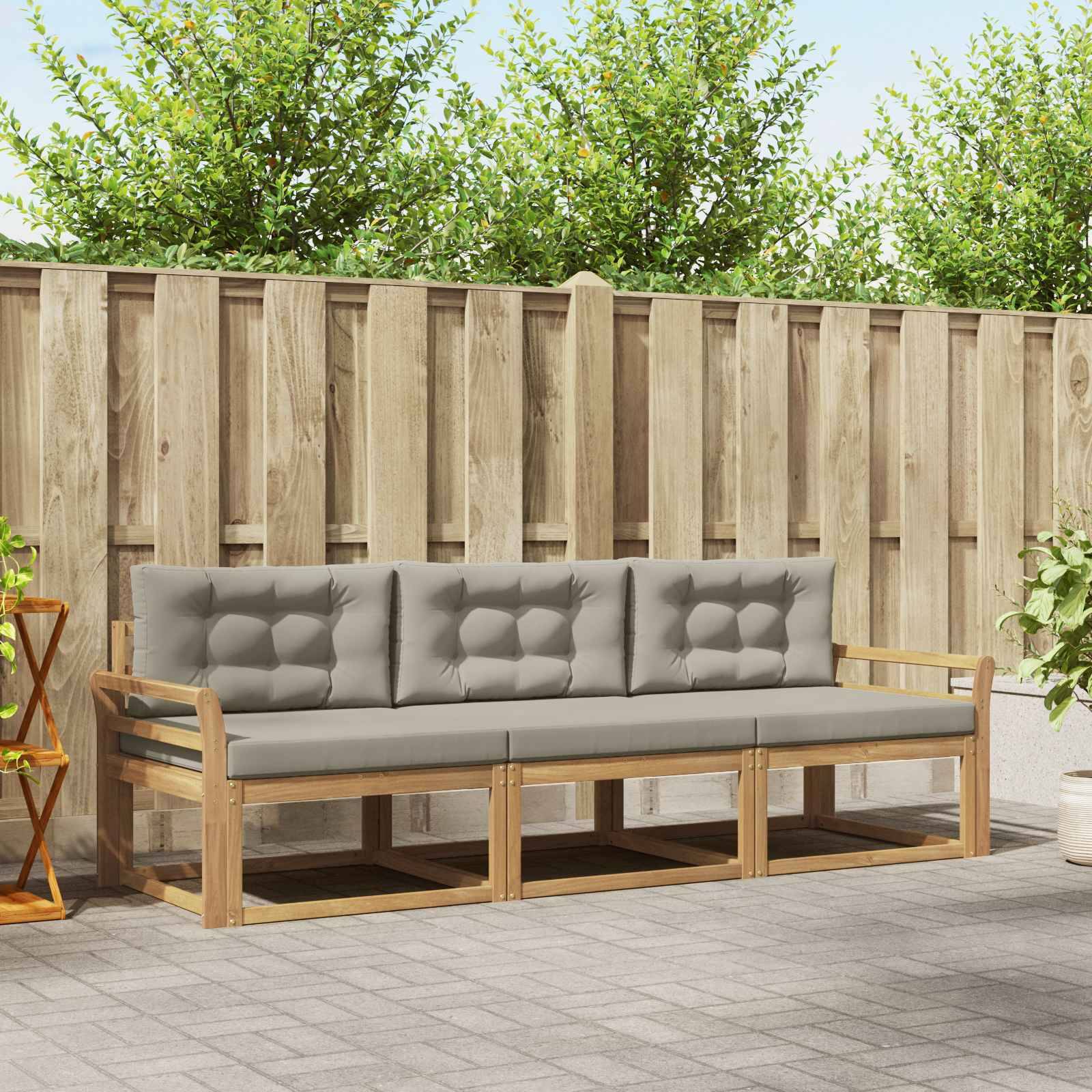 vidaXL Outdoor-Sofagarnitur 3 pcs Weiß und Hellgrau Polyester