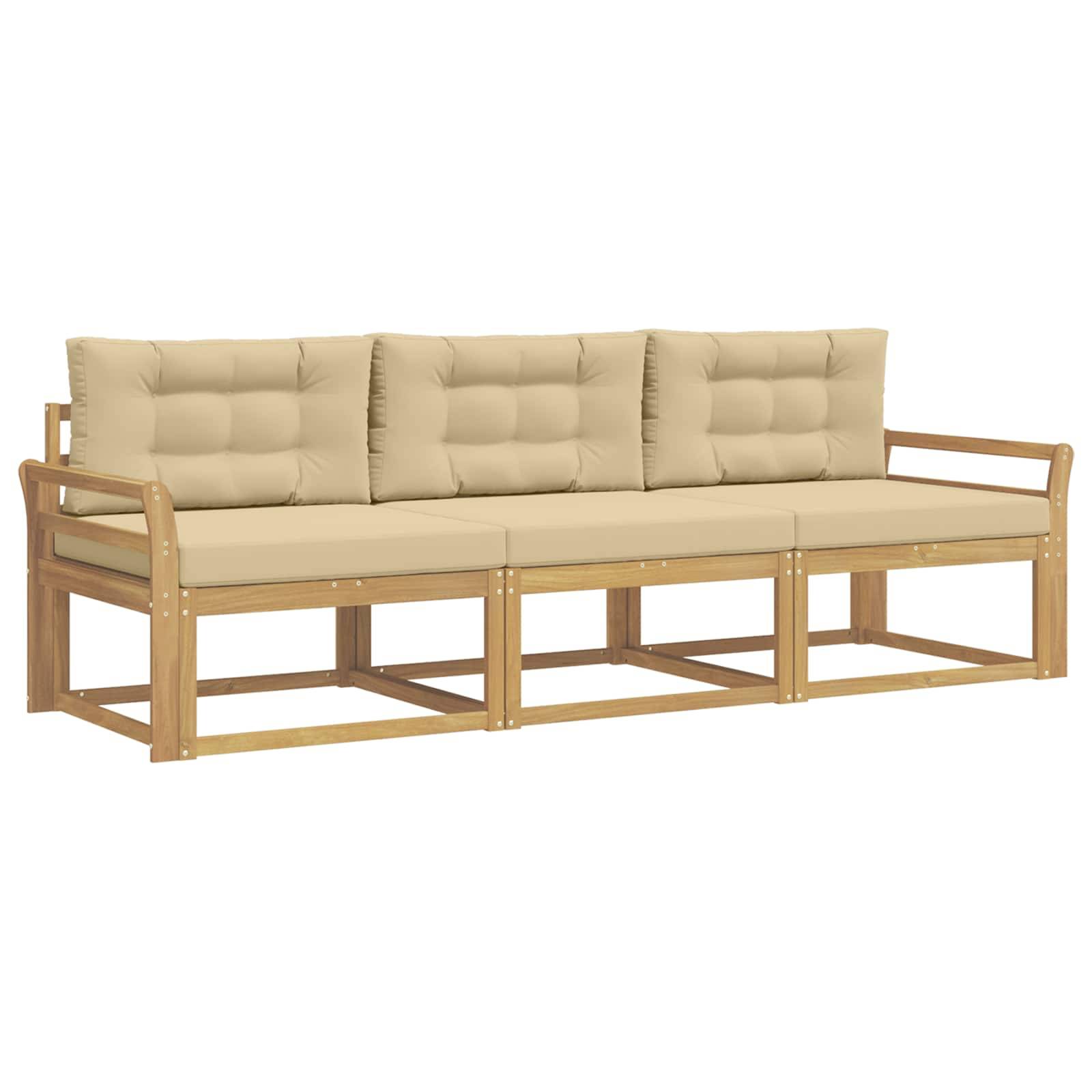 vidaXL Outdoor-Sofagarnitur mit Kissen 3 pcs Weiß und Beige Polyester