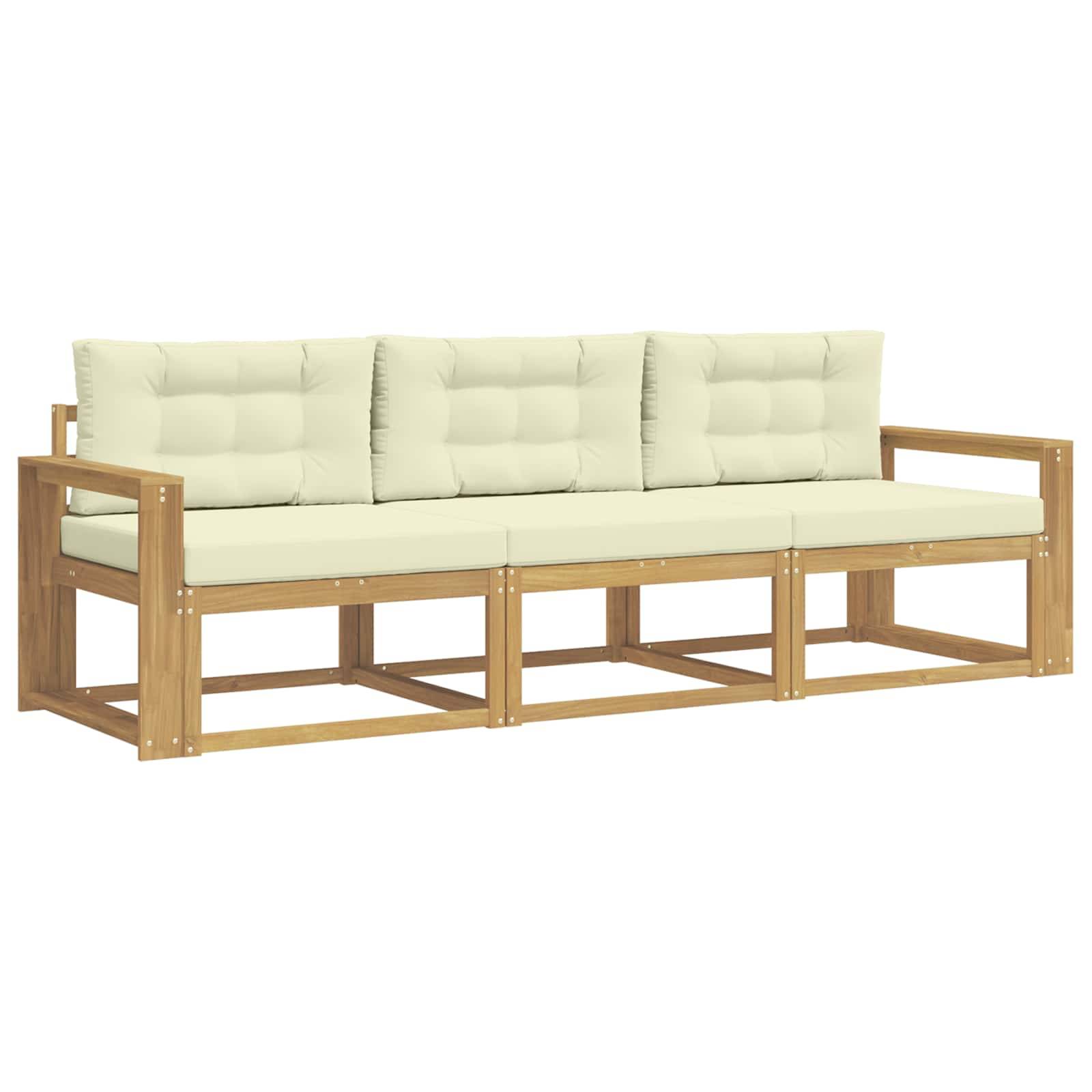 vidaXL Outdoor-Sofagarnitur mit Kissen 3 pcs Weiß und Creme Polyester