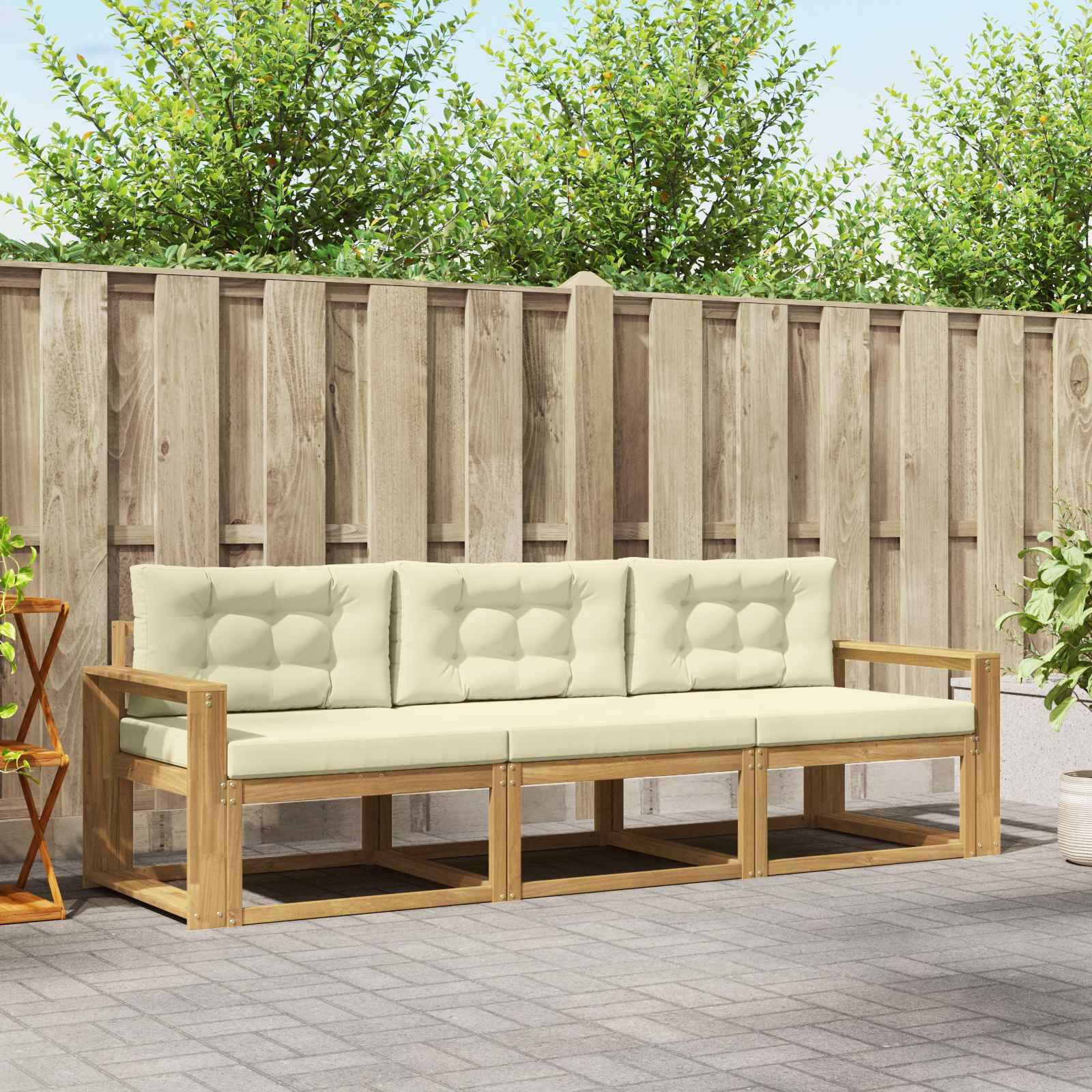 vidaXL Outdoor-Sofagarnitur mit Kissen 3 pcs Weiß und Creme Polyester