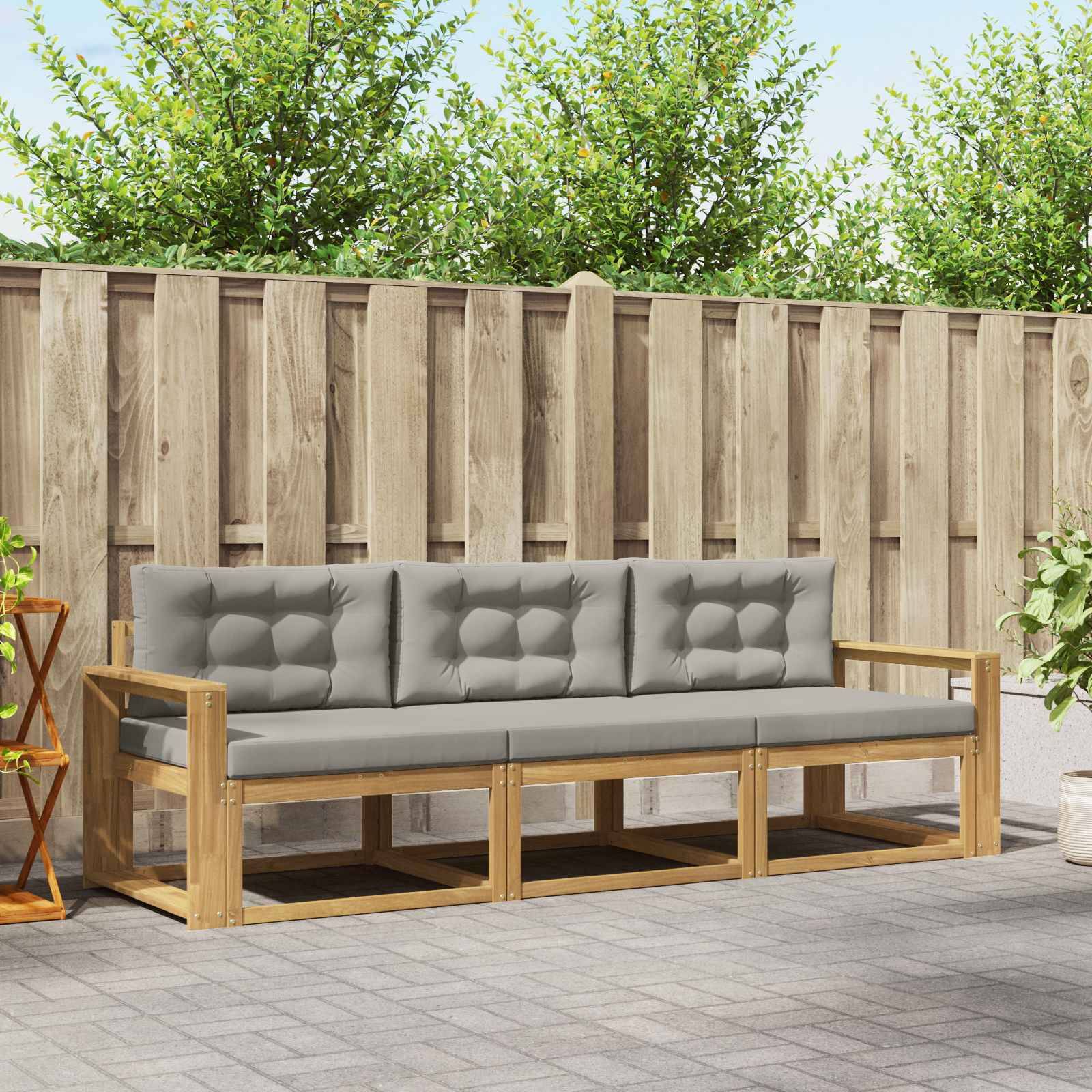vidaXL Outdoor-Sofagarnitur 3 pcs Weiß und Hellgrau Polyester