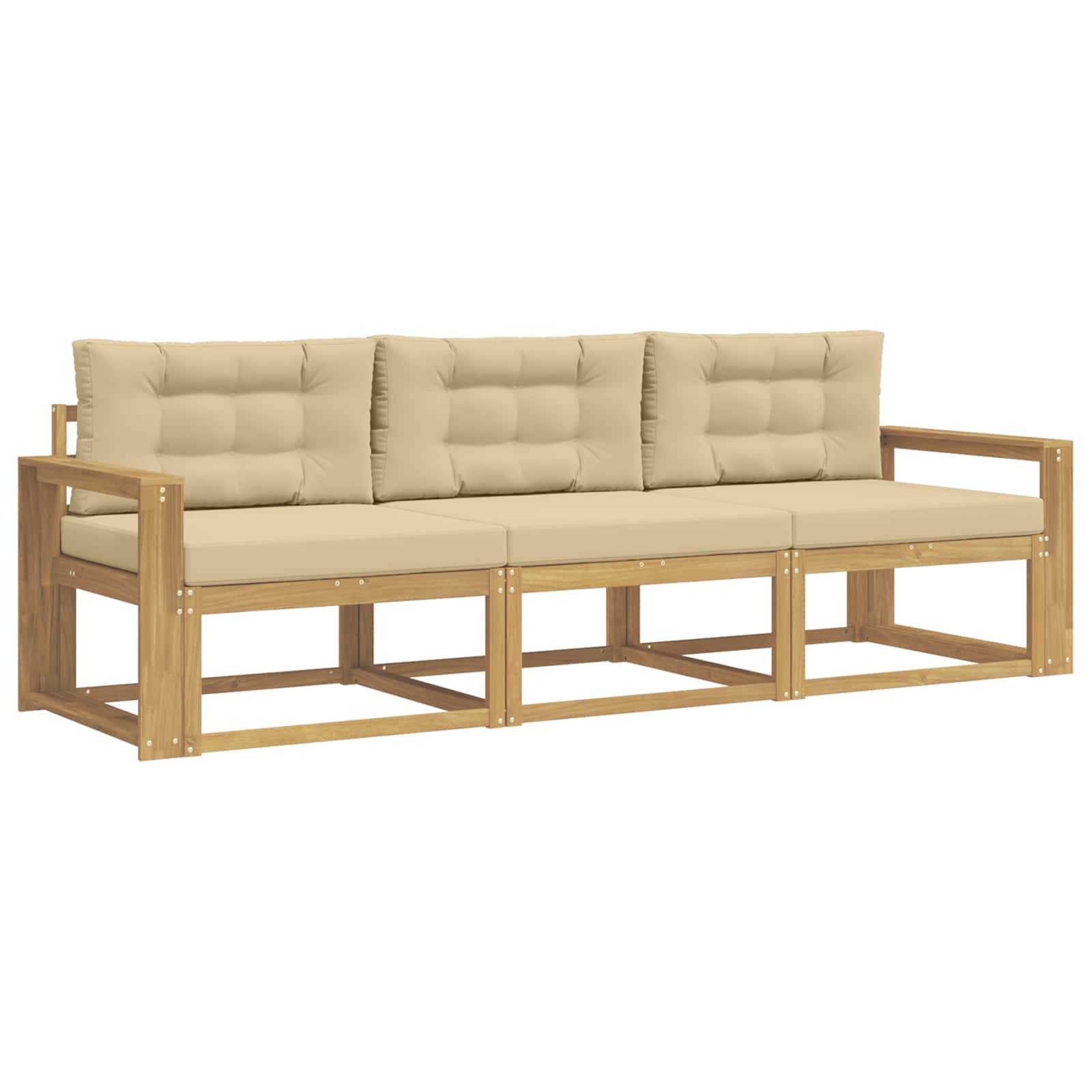 vidaXL Outdoor-Sofagarnitur mit Kissen 3 pcs Weiß und Beige Polyester