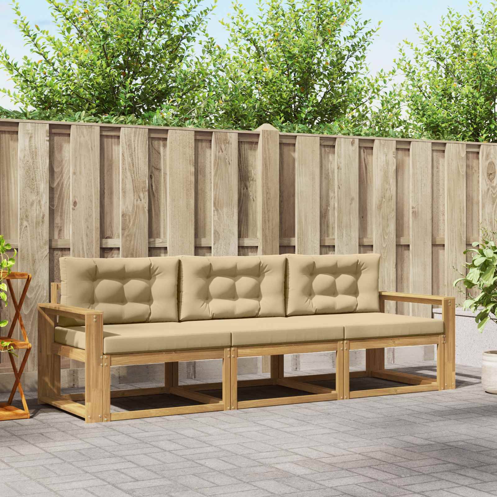 vidaXL Outdoor-Sofagarnitur mit Kissen 3 pcs Weiß und Beige Polyester