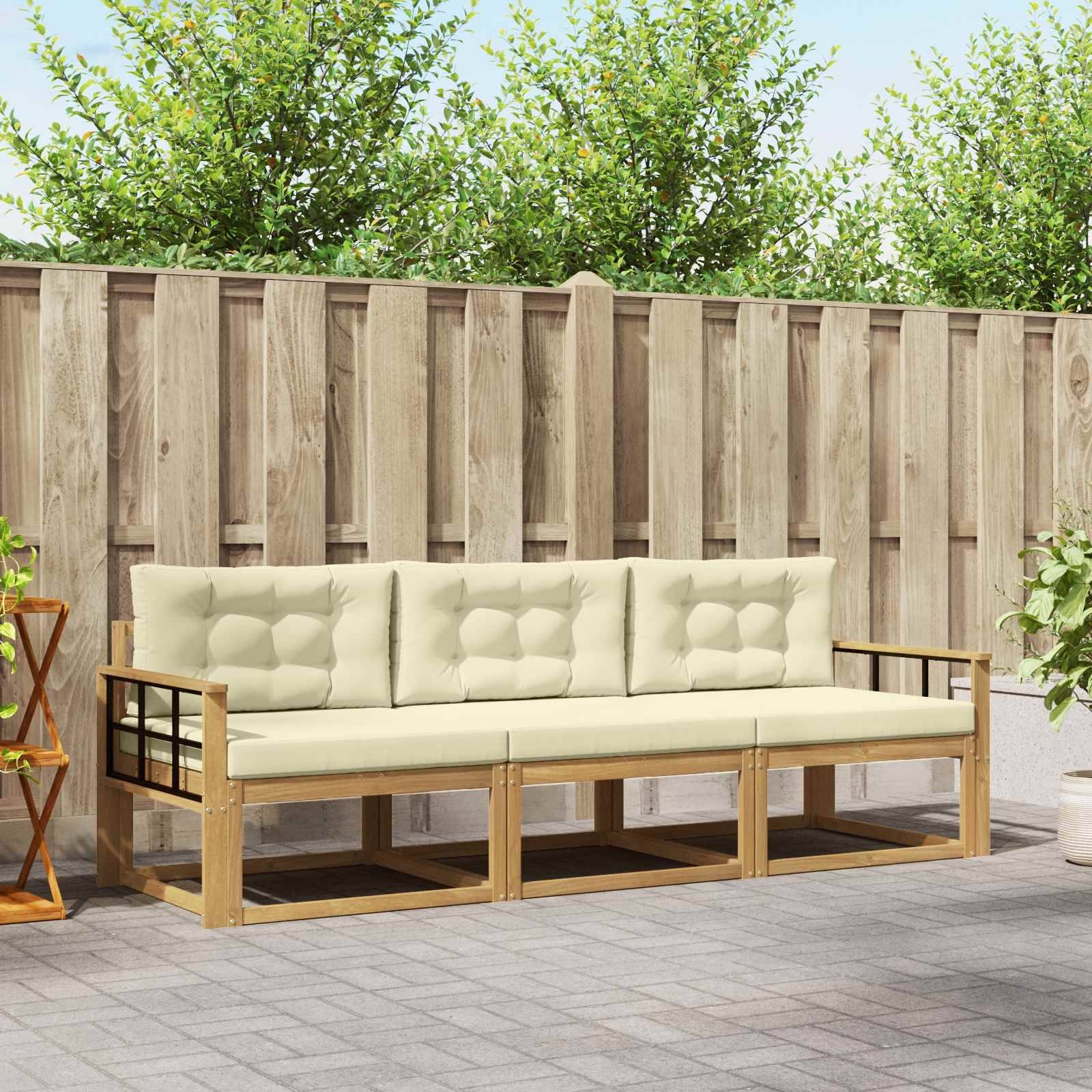 vidaXL Outdoor-Sofagarnitur mit Kissen 3 pcs Weiß und Creme Polyester