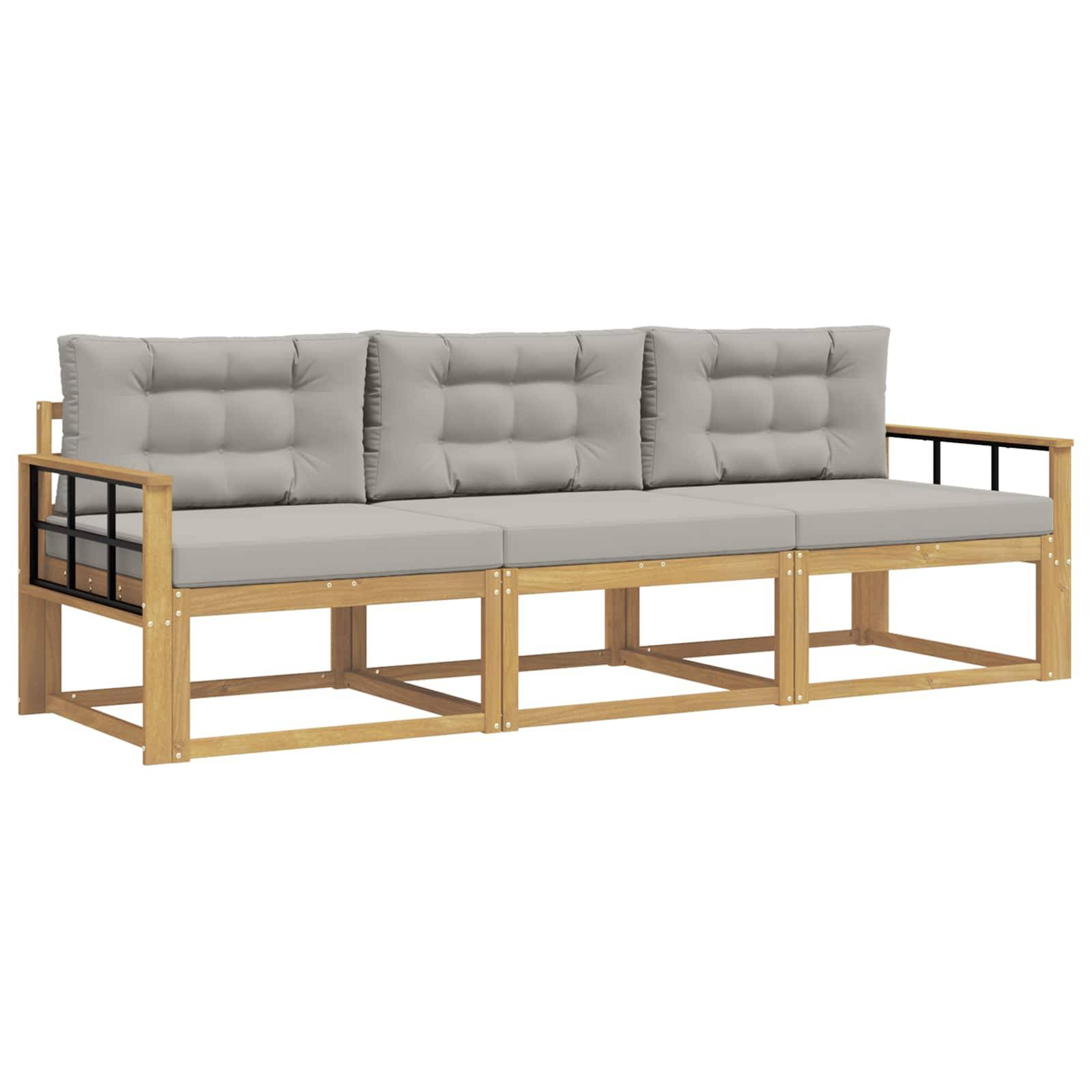 vidaXL Outdoor-Sofagarnitur 3 pcs Weiß und Hellgrau Polyester