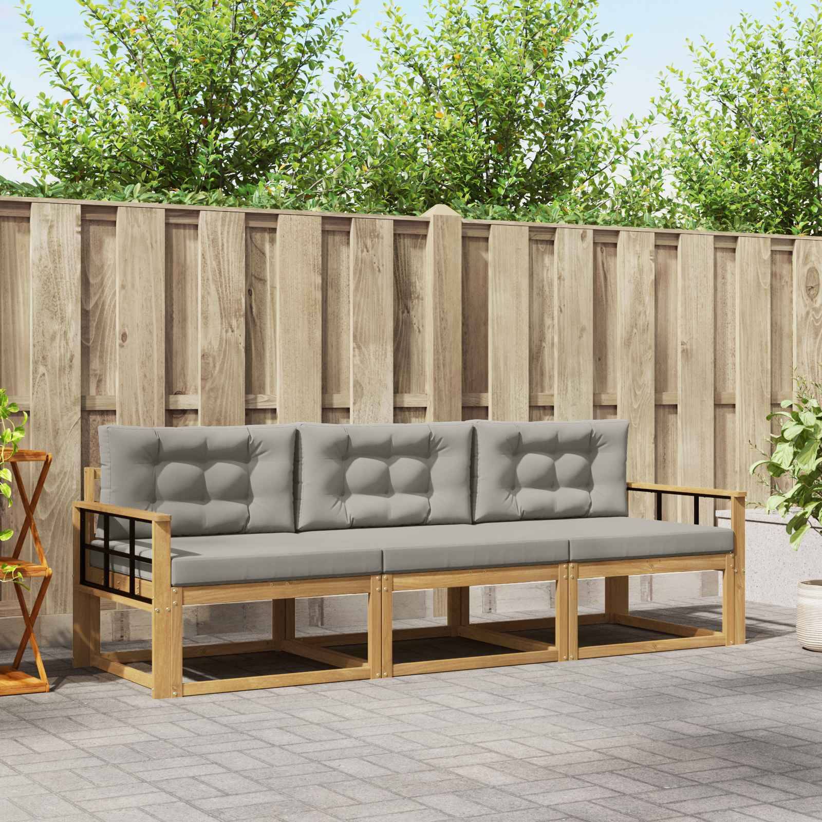 vidaXL Outdoor-Sofagarnitur 3 pcs Weiß und Hellgrau Polyester