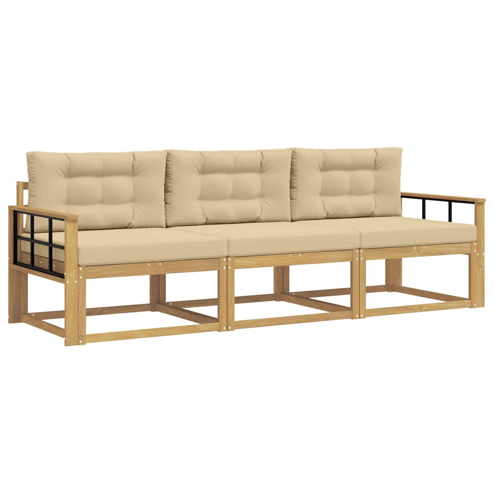 vidaXL Outdoor-Sofagarnitur mit Kissen 3 pcs Weiß und Beige Polyester