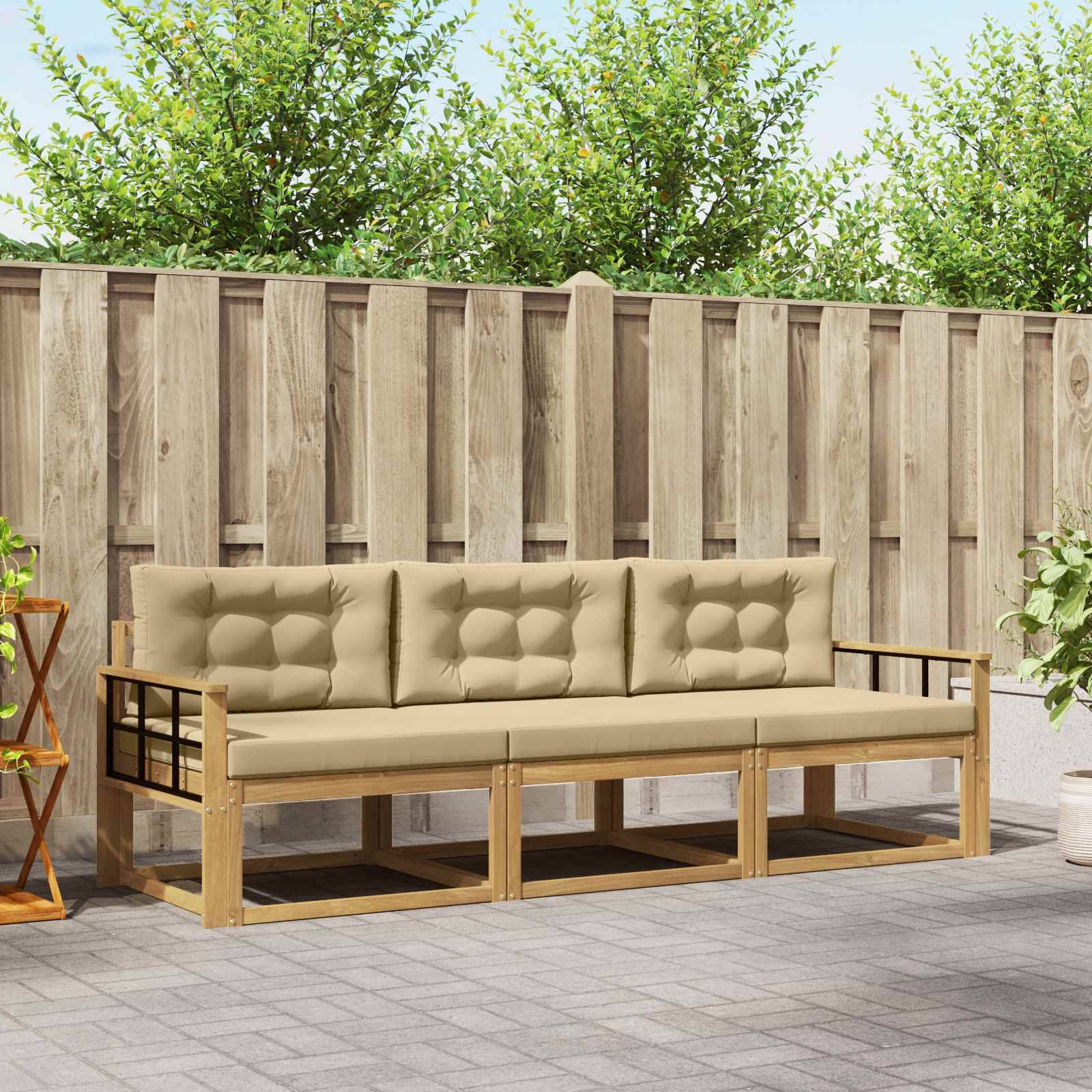vidaXL Outdoor-Sofagarnitur mit Kissen 3 pcs Weiß und Beige Polyester