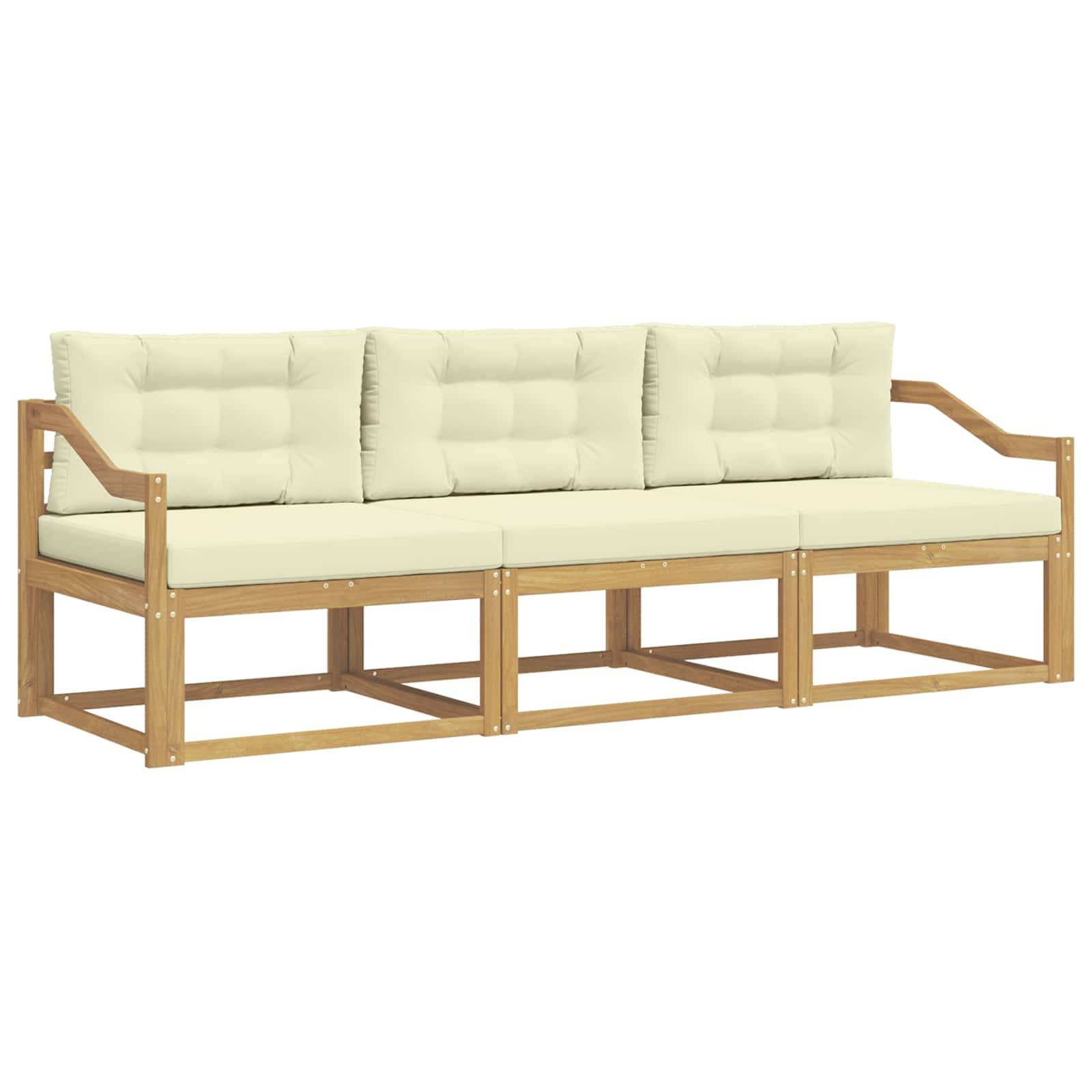vidaXL Outdoor-Sofagarnitur mit Kissen 3 pcs Weiß und Creme Polyester