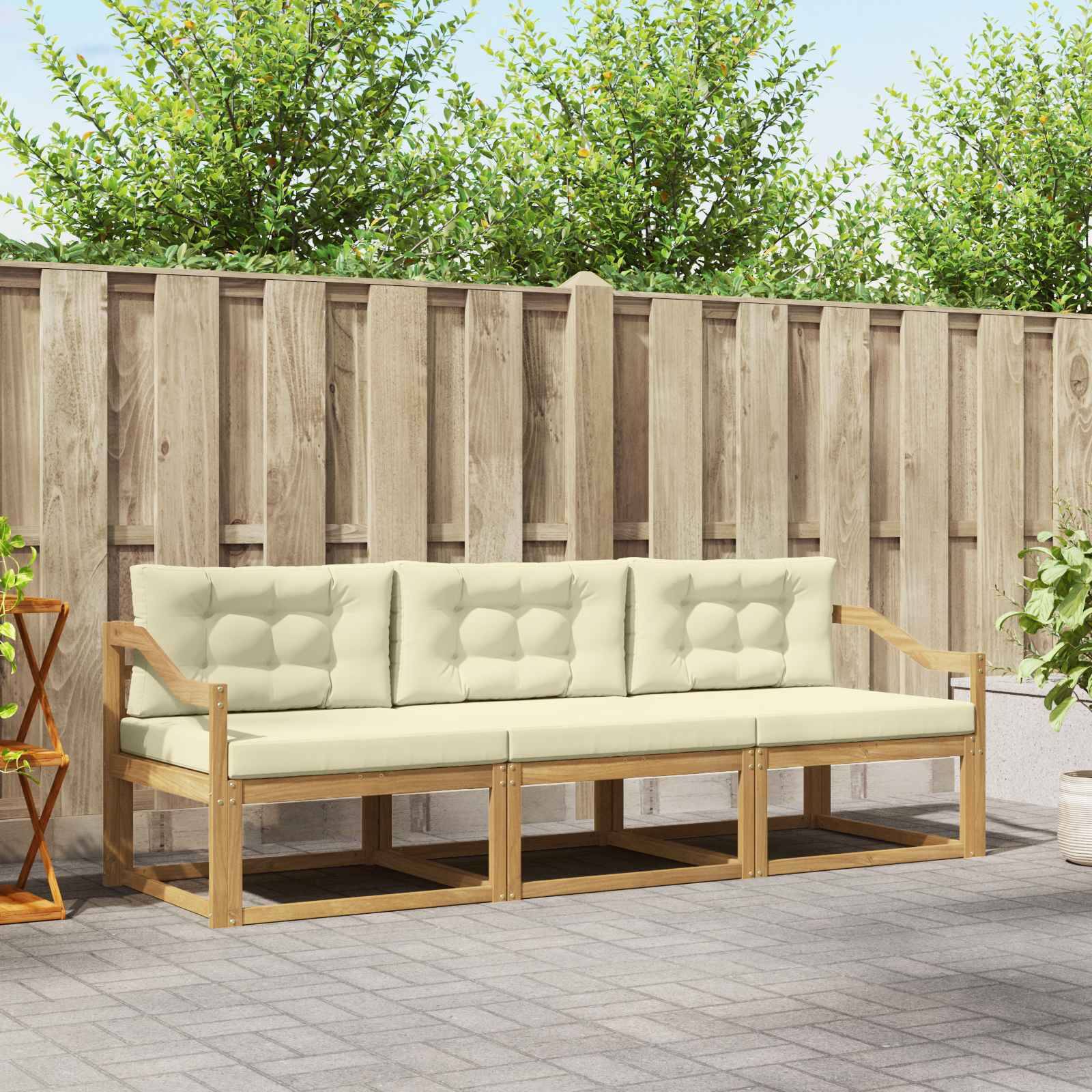 vidaXL Outdoor-Sofagarnitur mit Kissen 3 pcs Weiß und Creme Polyester