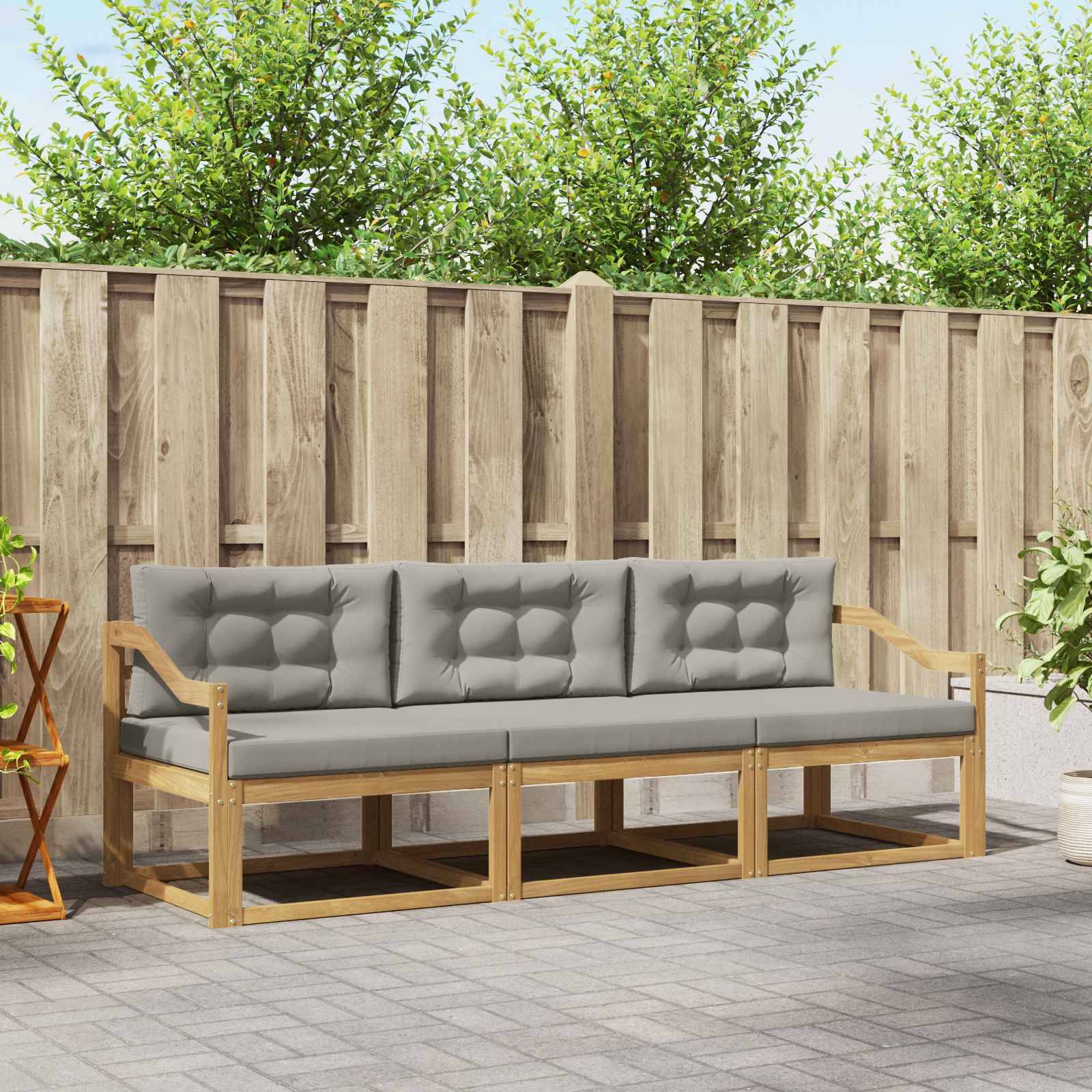 vidaXL Outdoor-Sofagarnitur 3 pcs Weiß und Hellgrau Polyester