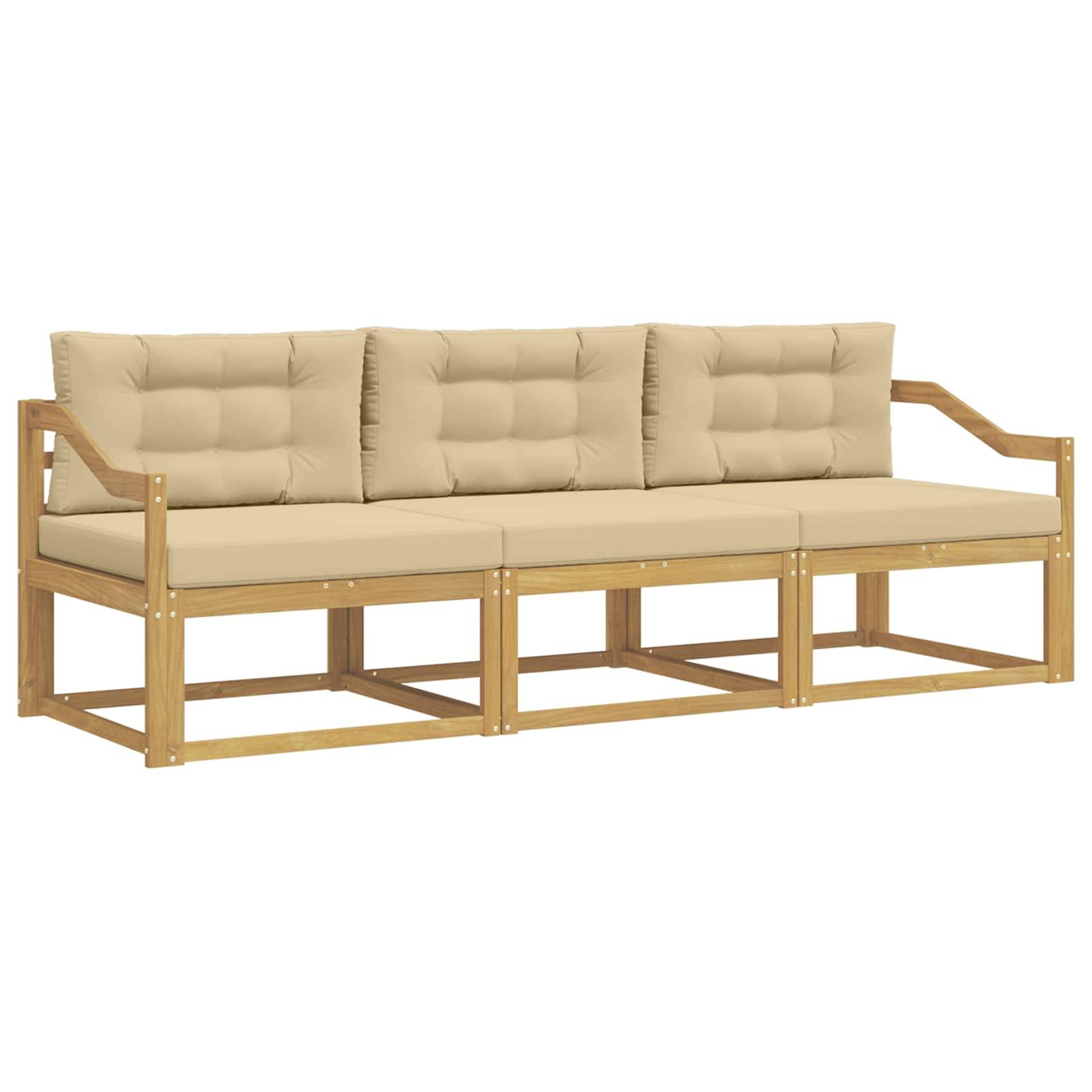 vidaXL Outdoor-Sofagarnitur mit Kissen 3 pcs Weiß und Beige Polyester