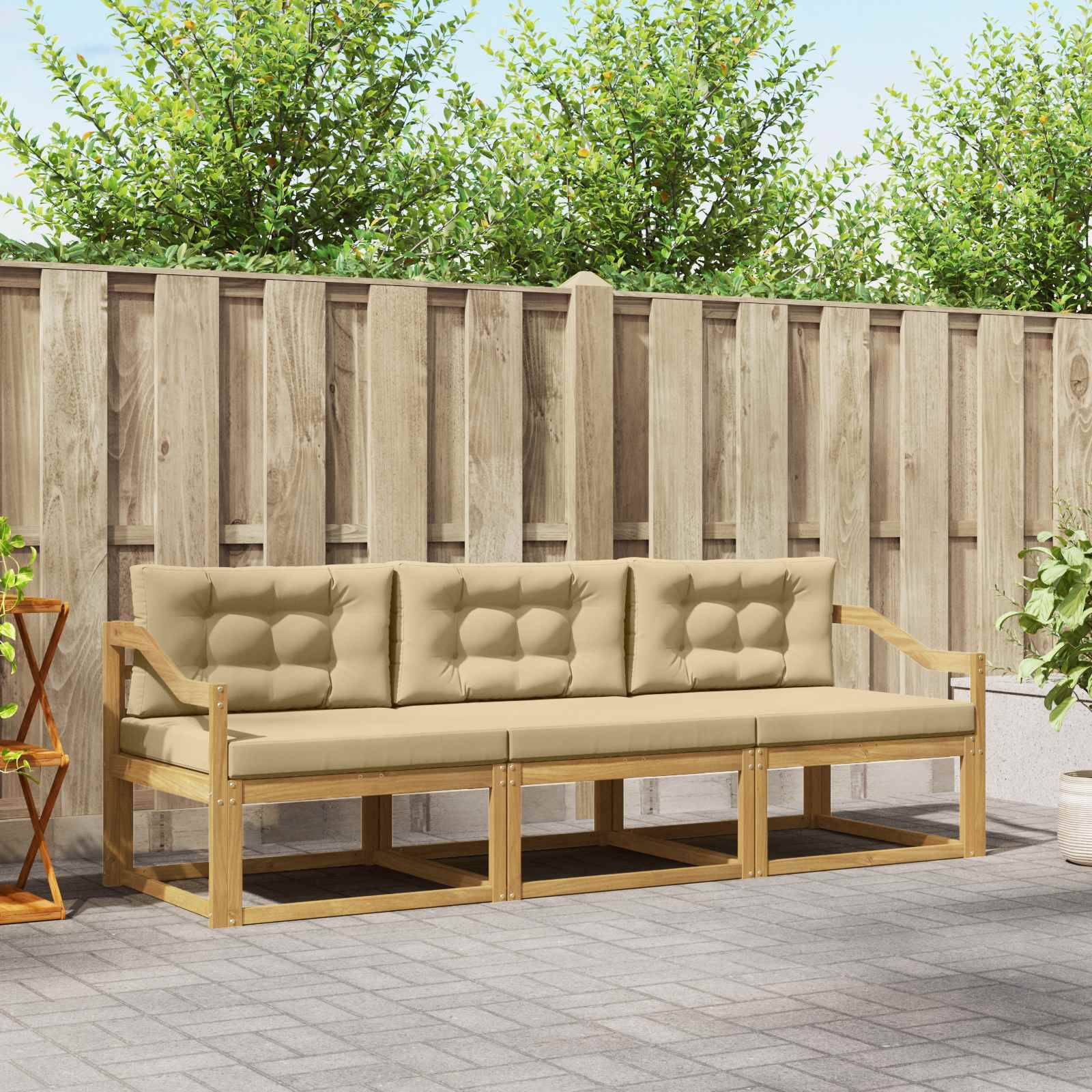 vidaXL Outdoor-Sofagarnitur mit Kissen 3 pcs Weiß und Beige Polyester