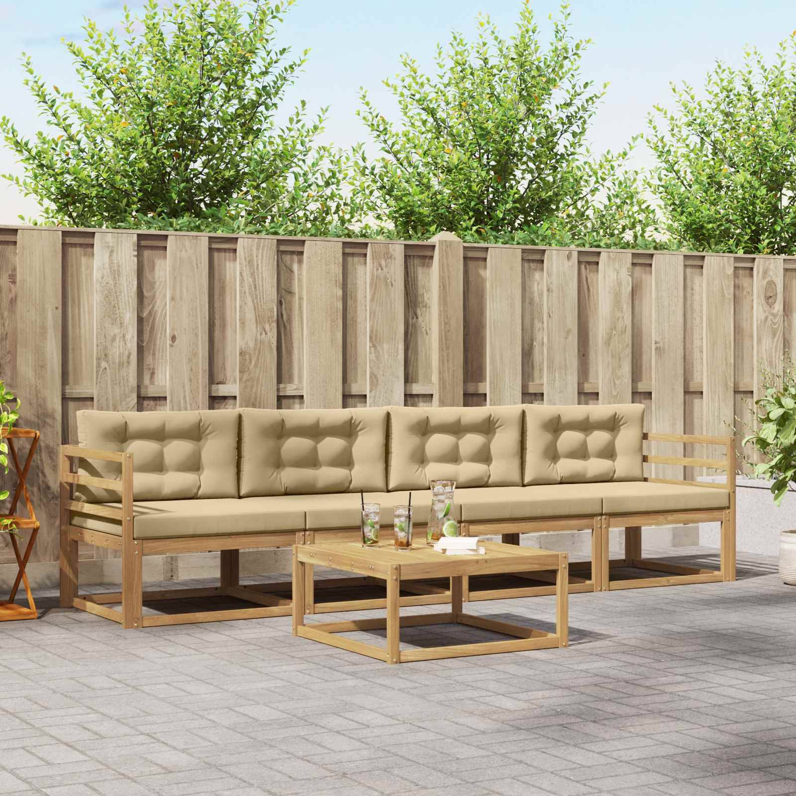 vidaXL Outdoor-Sofagarnitur mit Kissen 4 pcs Weiß und Beige
