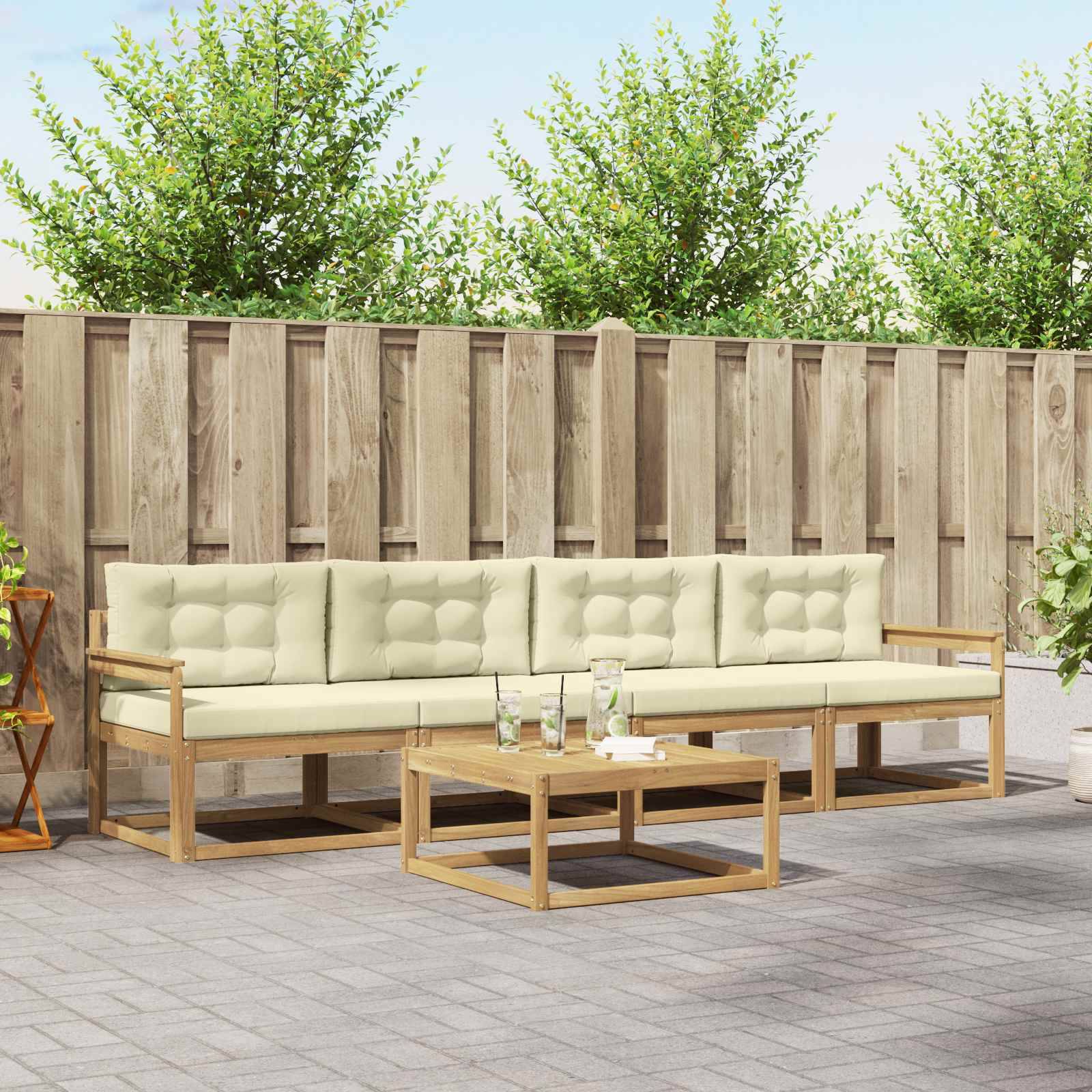 vidaXL Outdoor-Sofagarnitur mit Kissen 4 pcs Weiß und Creme