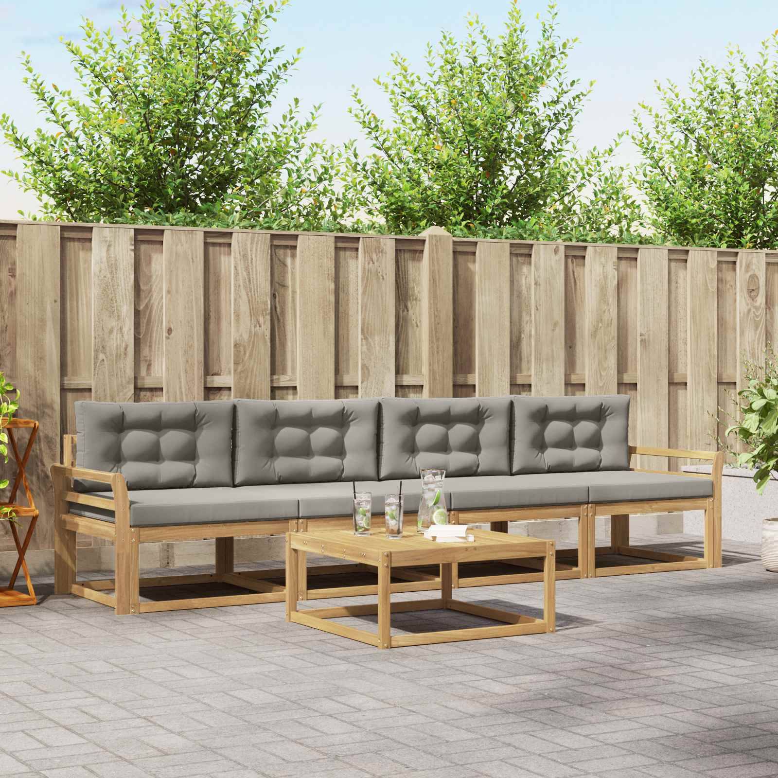 vidaXL Outdoor-Sofagarnitur mit Kissen 4 pcs Weiß und Hellgrau