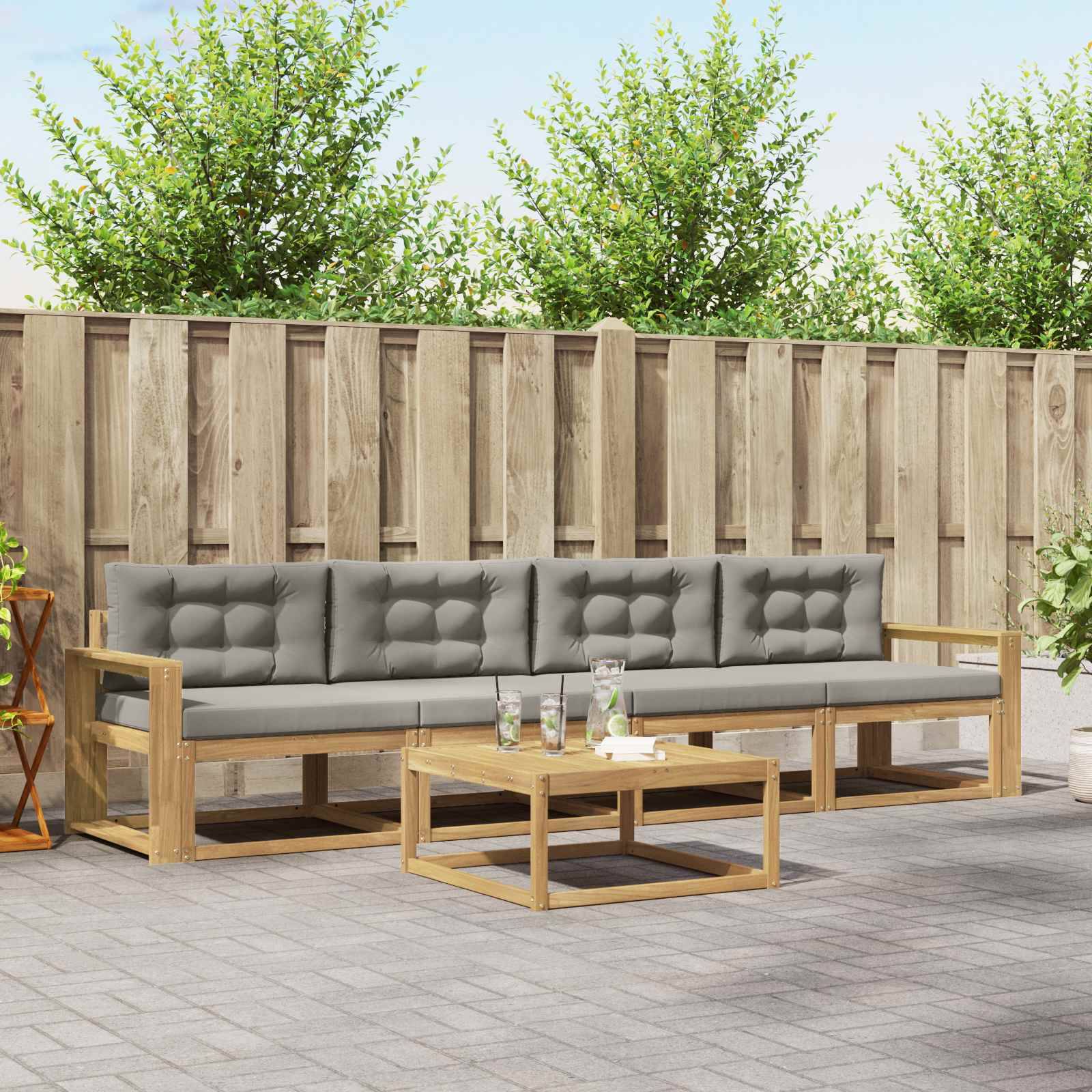 vidaXL Outdoor-Sofagarnitur mit Kissen 4 pcs Weiß und Hellgrau