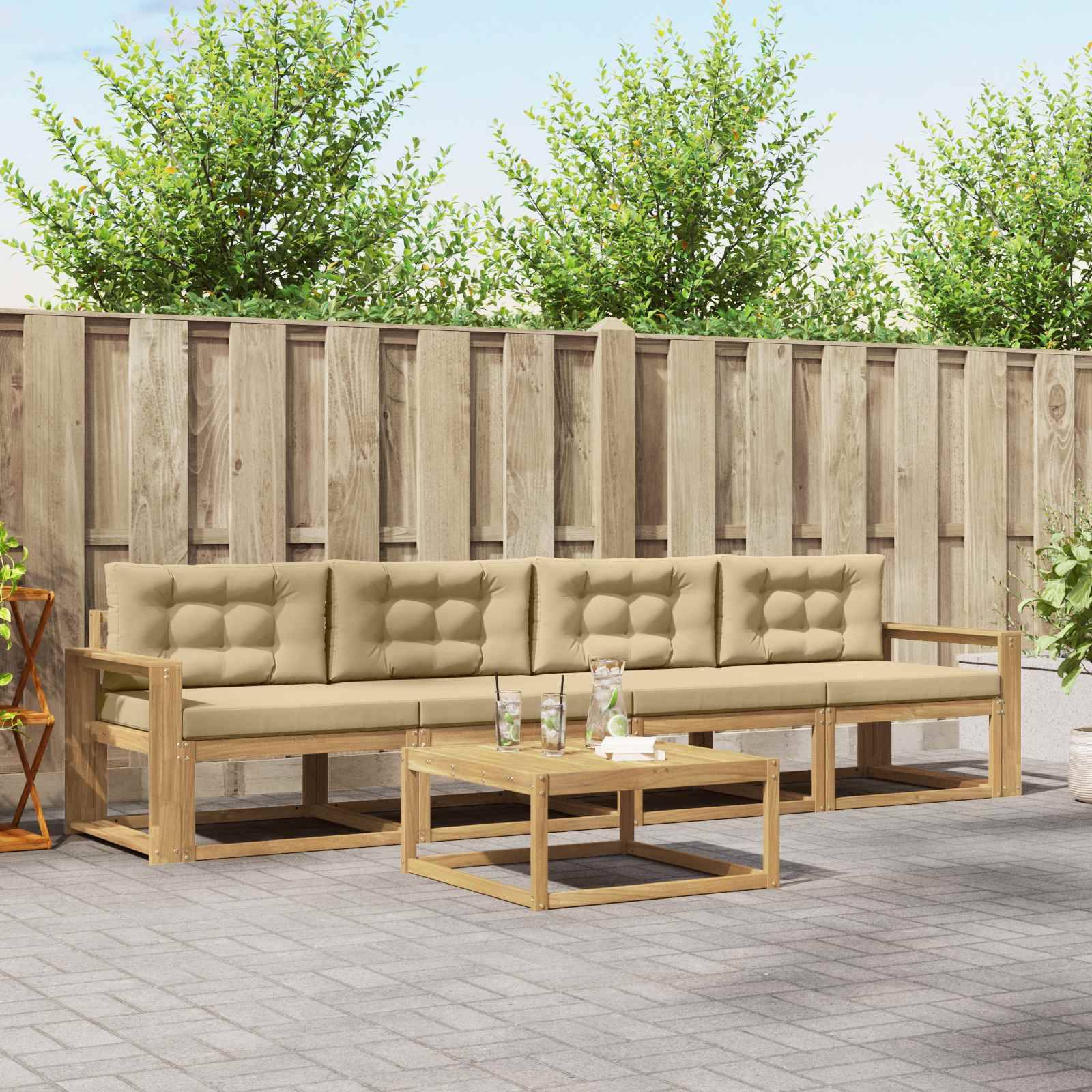 vidaXL Outdoor-Sofagarnitur mit Kissen 4 pcs Weiß und Beige
