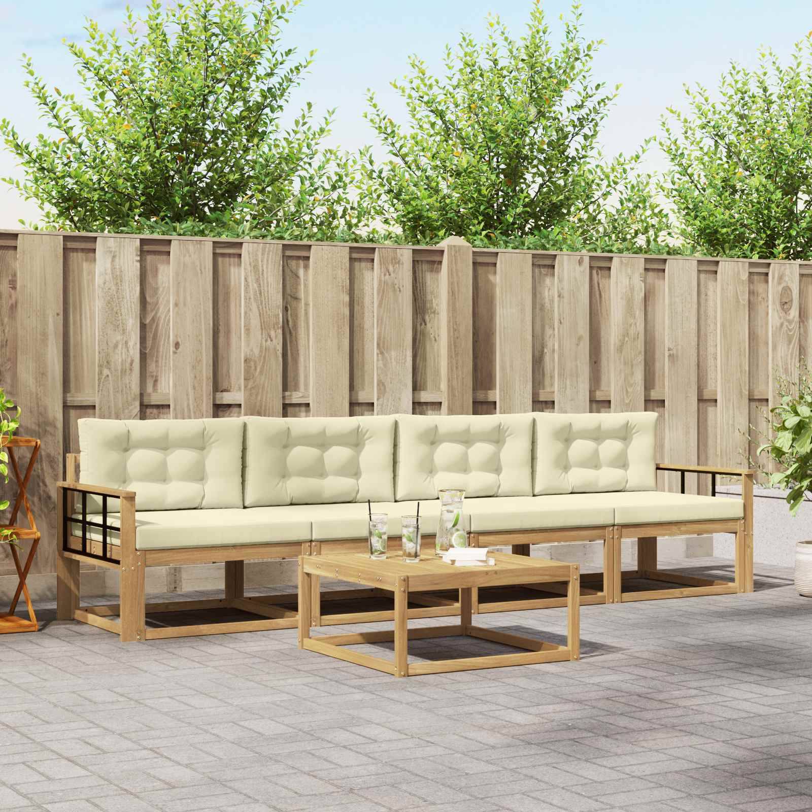 vidaXL Outdoor-Sofagarnitur mit Kissen 4 pcs Weiß und Creme