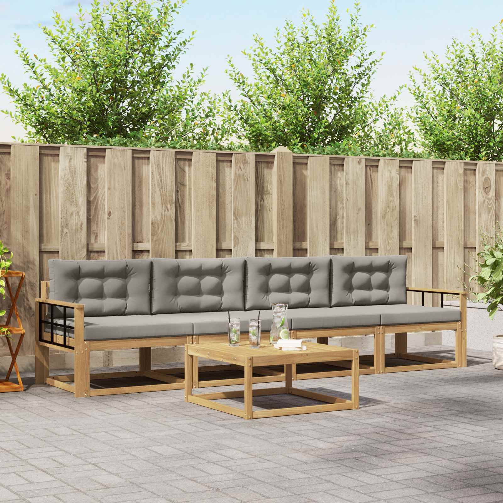 vidaXL Outdoor-Sofagarnitur mit Kissen 4 pcs Weiß und Hellgrau