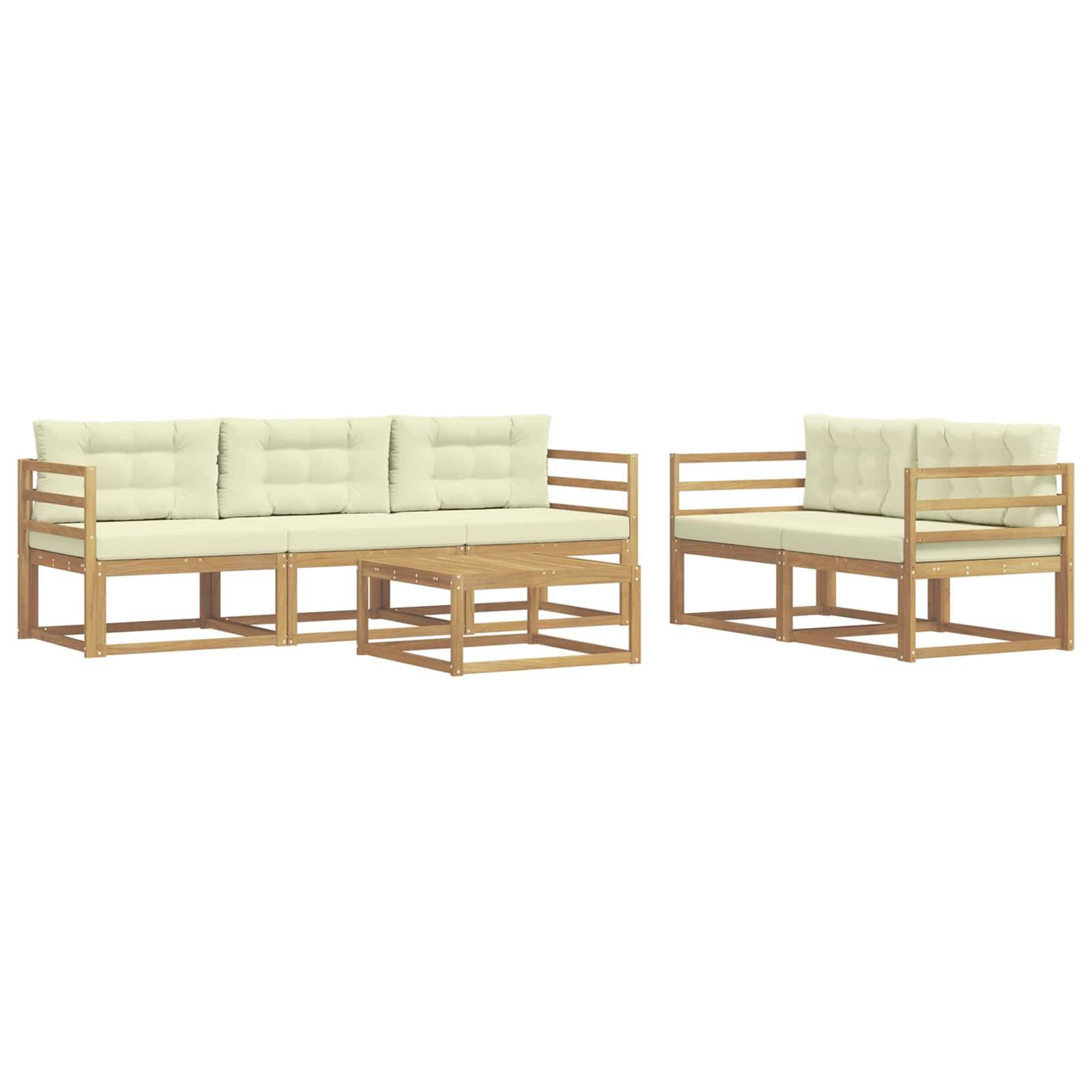 vidaXL Outdoor-Sofagarnitur mit Kissen 6 pcs Weiß und Creme