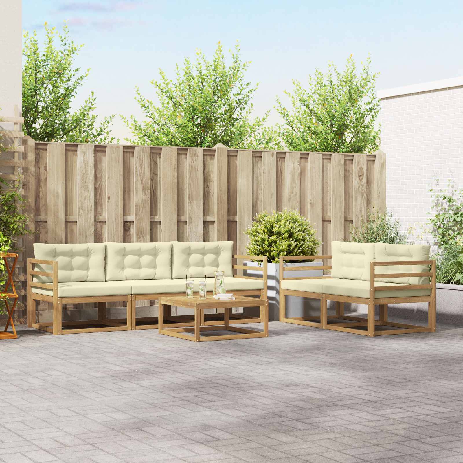 vidaXL Outdoor-Sofagarnitur mit Kissen 6 pcs Weiß und Creme