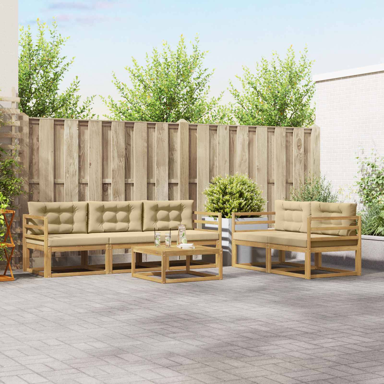 vidaXL Outdoor-Sofagarnitur mit Kissen 6 pcs Weiß und Beige