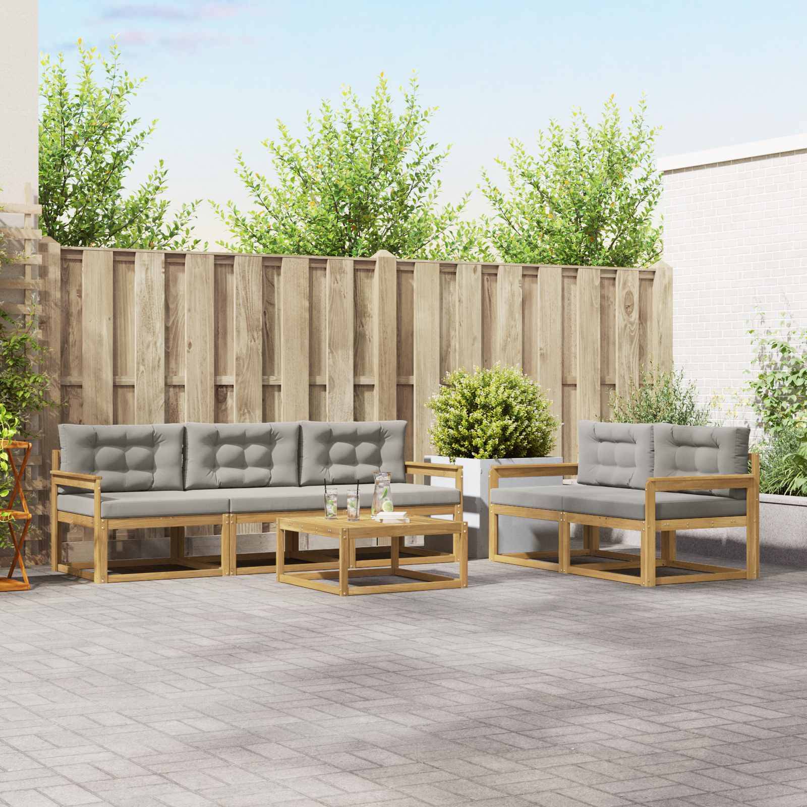vidaXL Outdoor-Sofagarnitur mit Kissen 6 pcs Weiß und Hellgrau